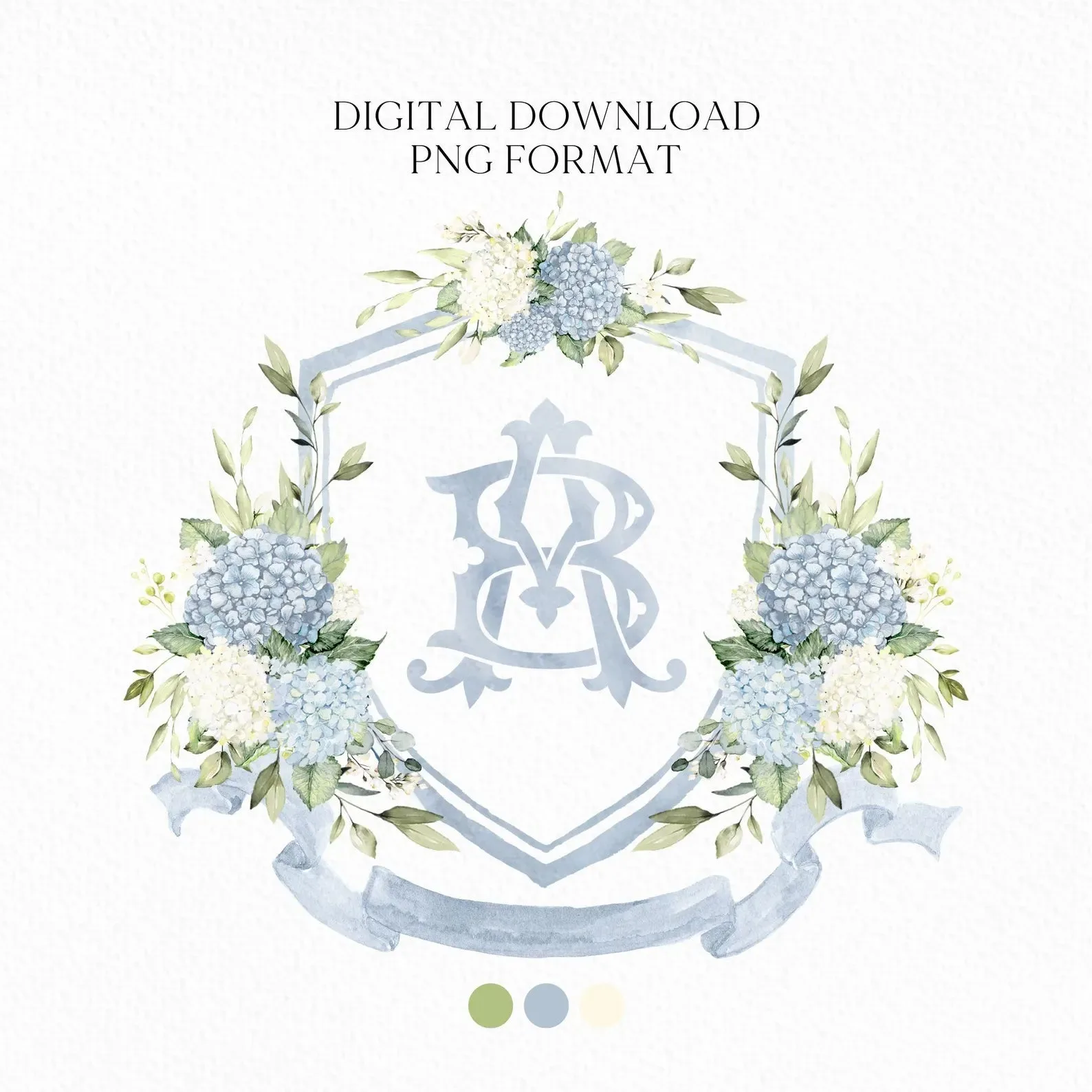 Hydrangea Flower Wedding Crest - Monogram Crest