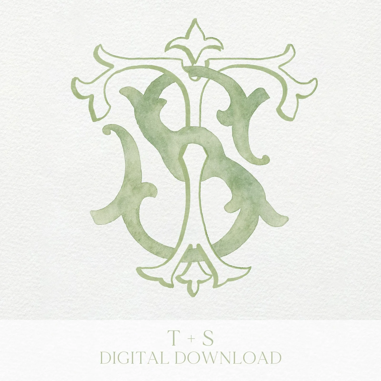 Watercolor Wedding Monogram – TS Classic Letter (Digital Download)
