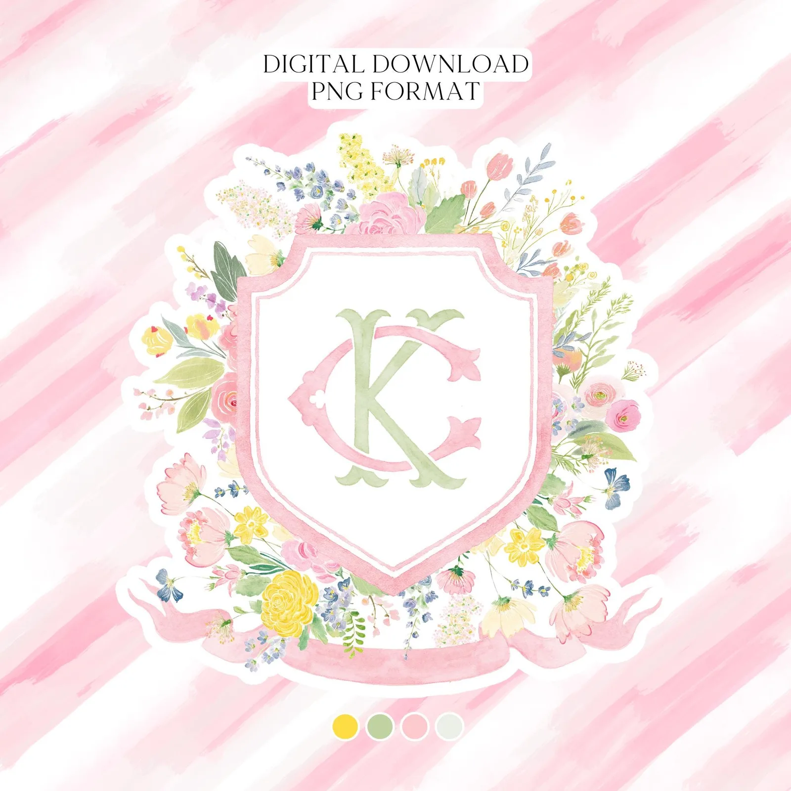 Wildflowers Bright Floral Colorful Watercolor Wedding Crest - Monogram Crest - Floral Watercolor Wedding Crest - Romantic Wedding Crest