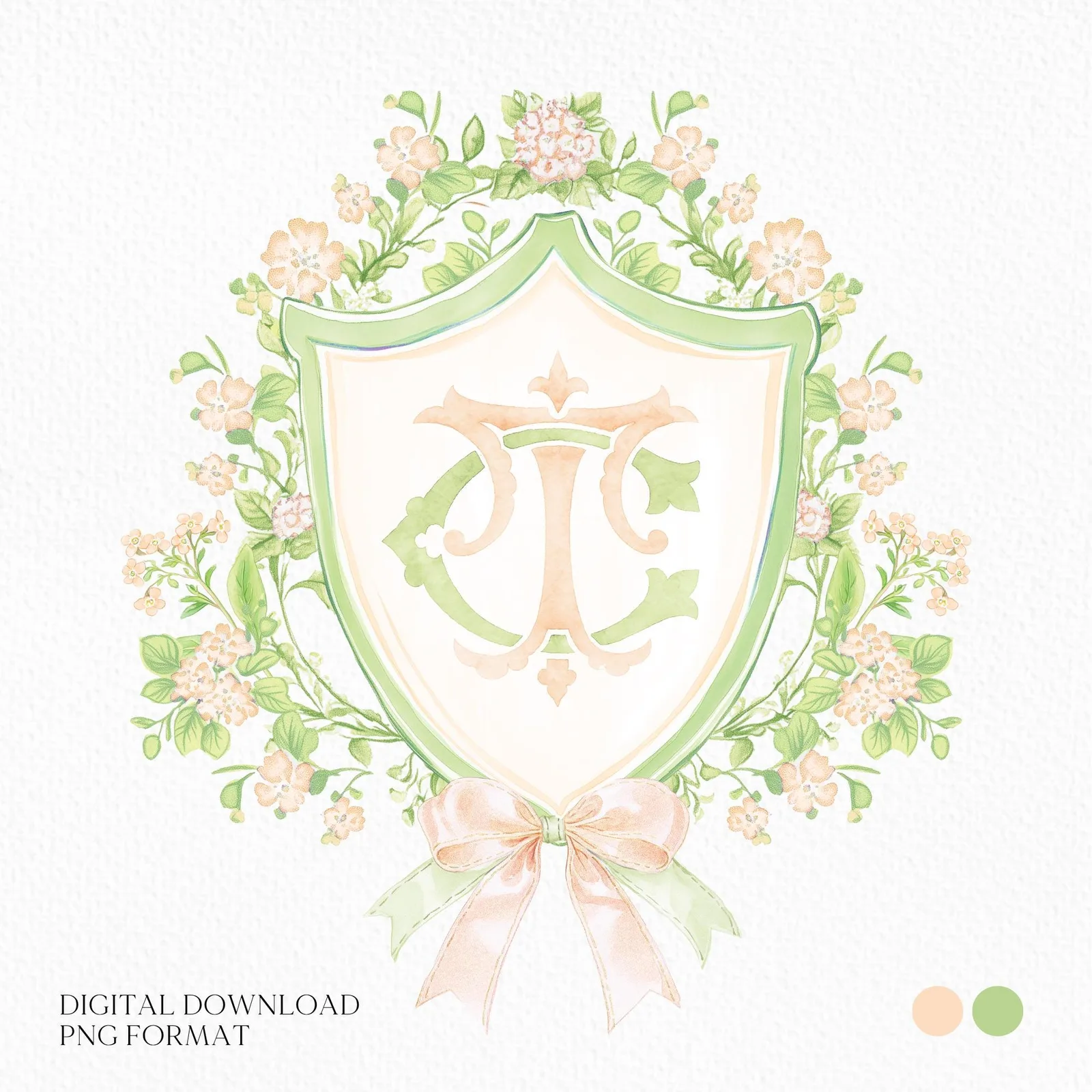 Watercolor Peach Roses Flower Wedding Crest