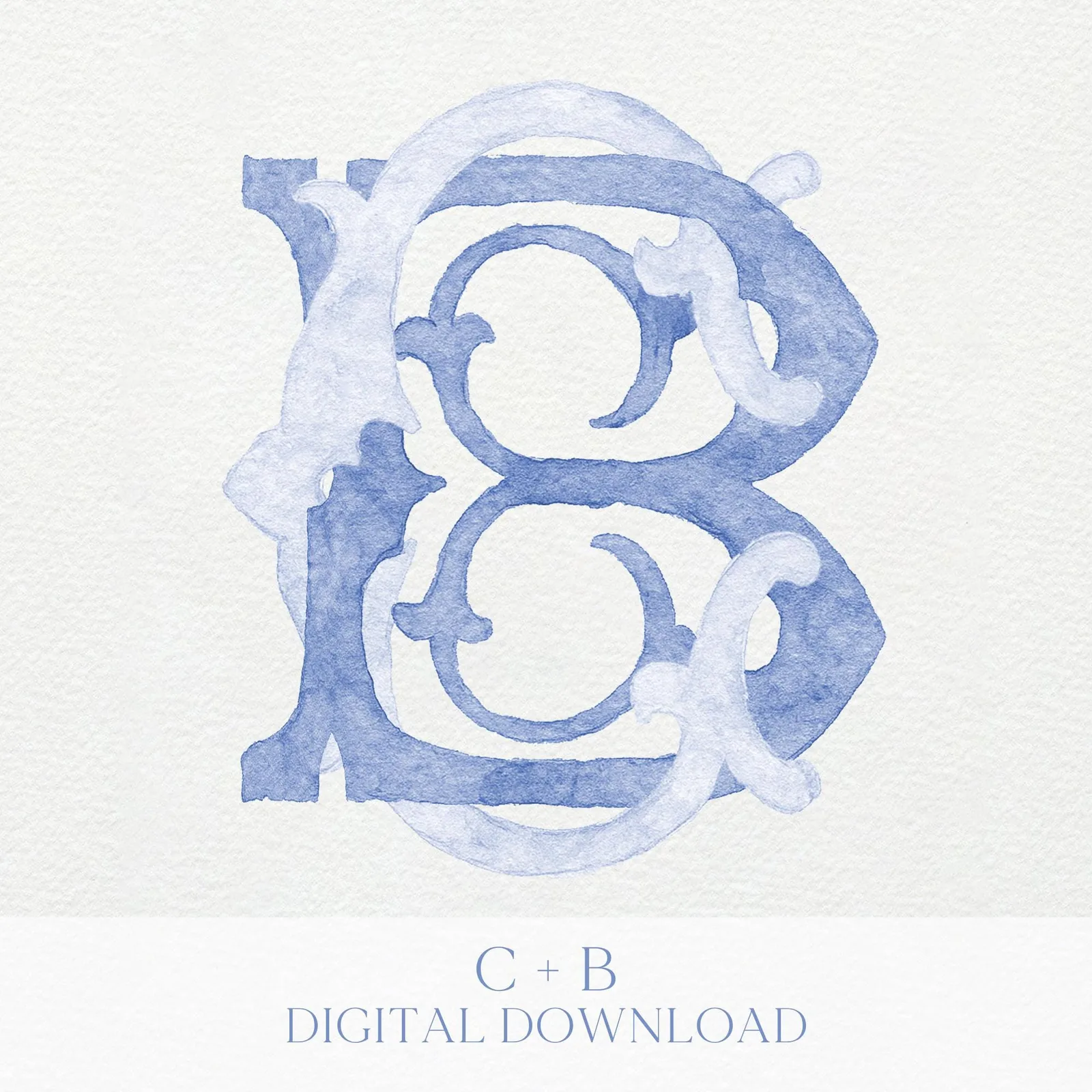 Watercolor Wedding Monogram – BC/CB Initial Crest (Digital Download)
