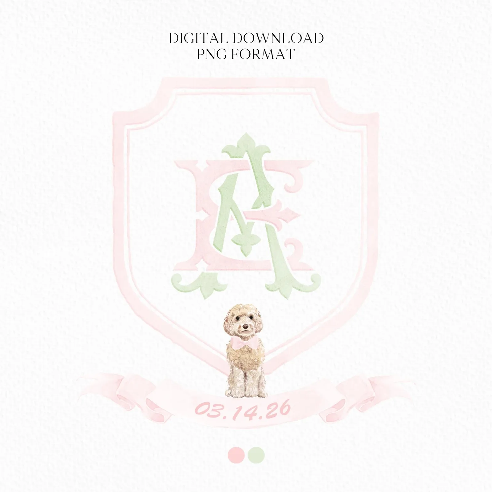 Watercolor Pink Classic Eucalyptus Ribbon Flower Wedding Crest