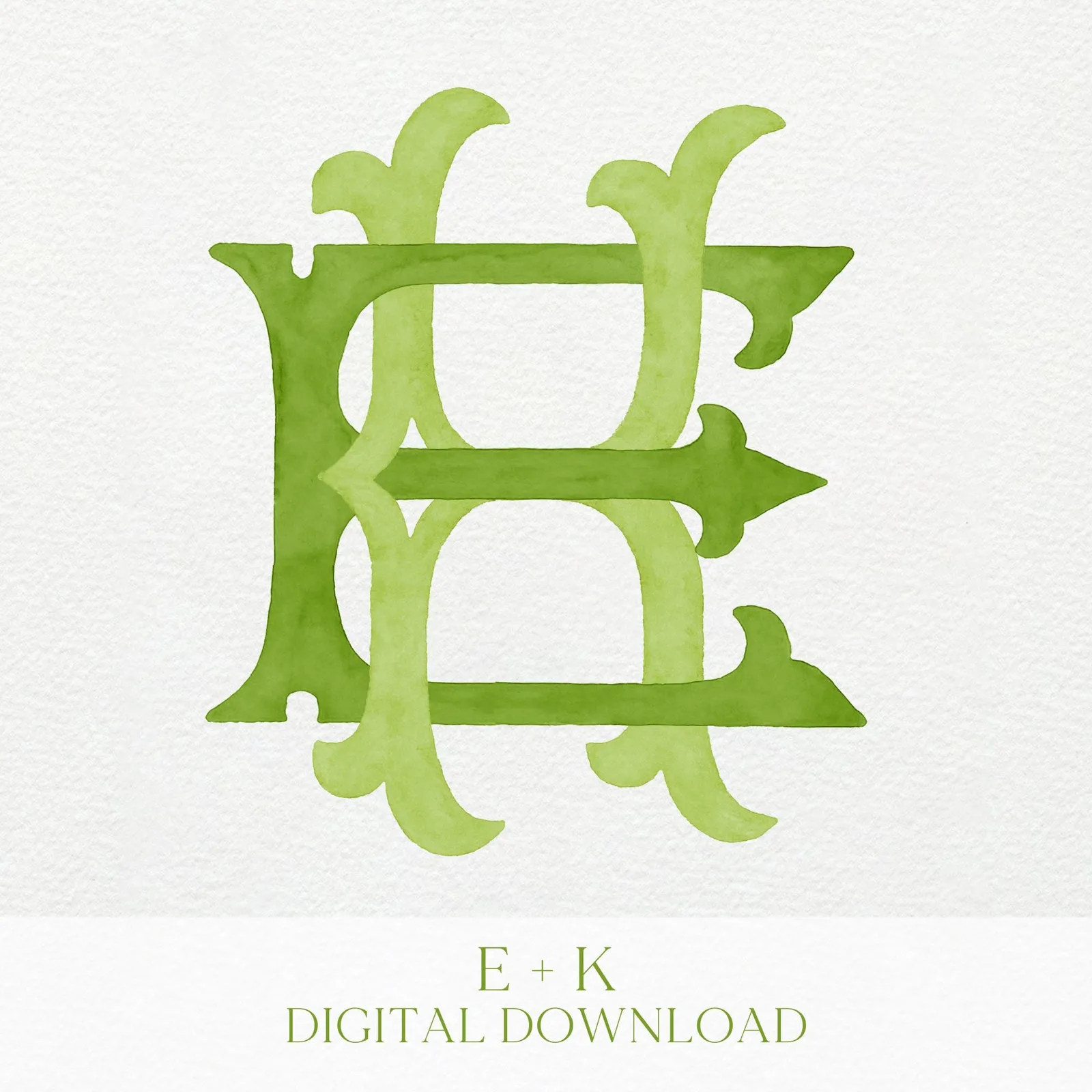 Watercolor Wedding Monogram EK – Classic KE Initial Crest (Digital Download)