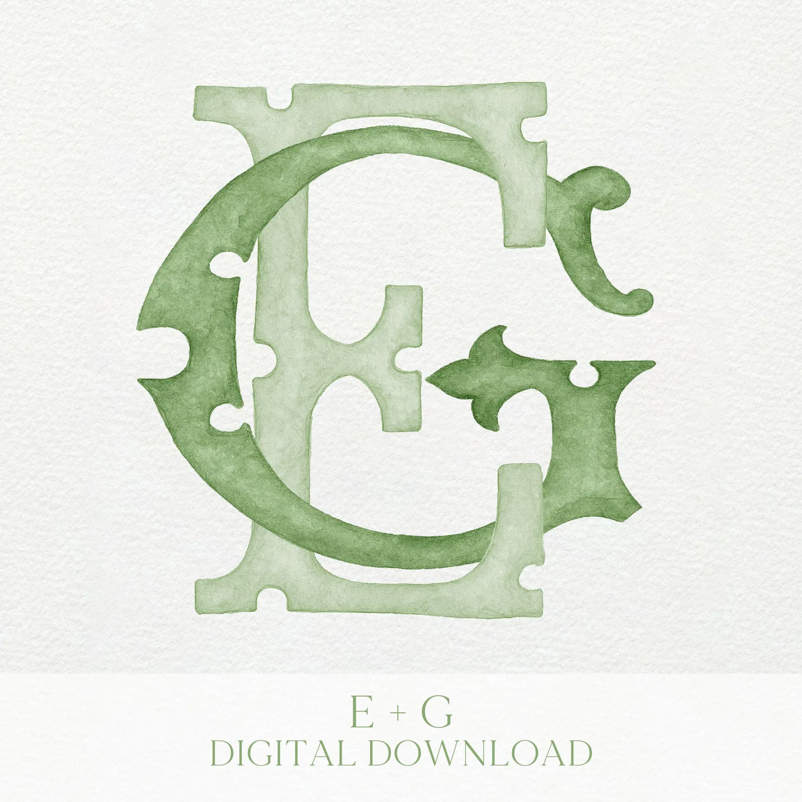 Watercolor Wedding Monogram EG – Classic Letter Crest (Digital Download)