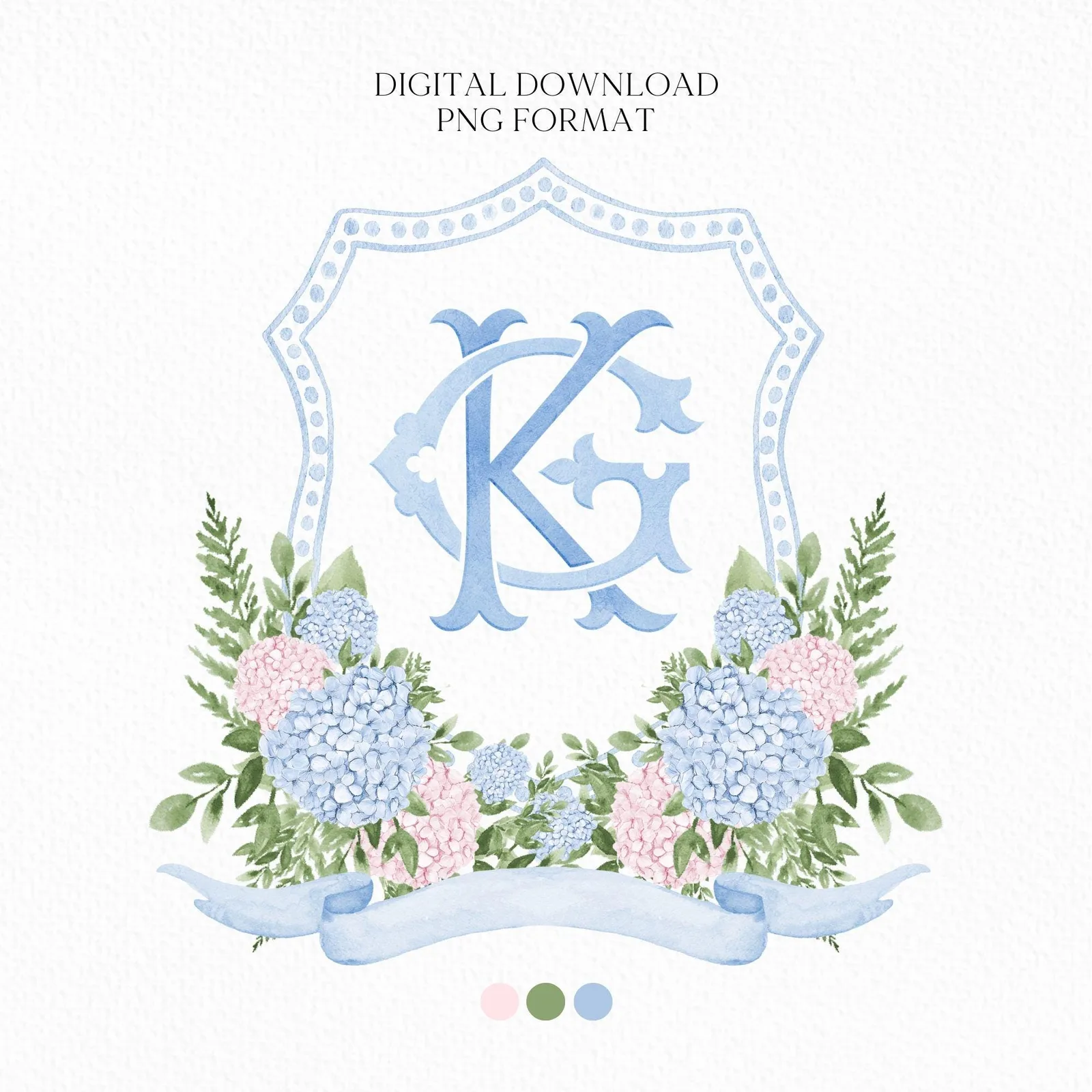 Blue Hydrangea Flower Wedding Crest - Monogram Crest