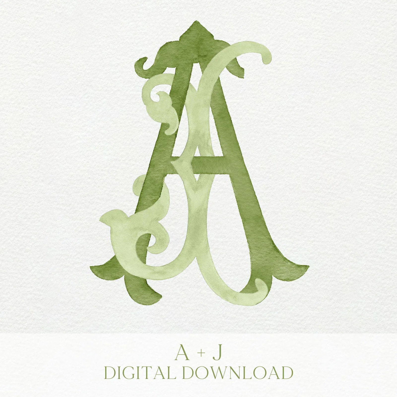 Watercolor Wedding Monogram - AJ Initial Crest (Digital Download)