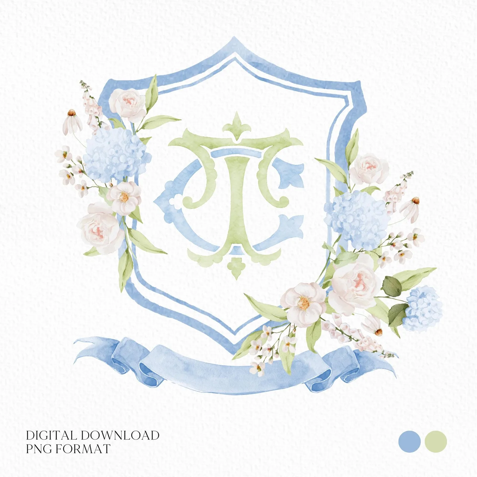 Light Blue Hydrangea Flower Wedding Crest - Monogram Crest
