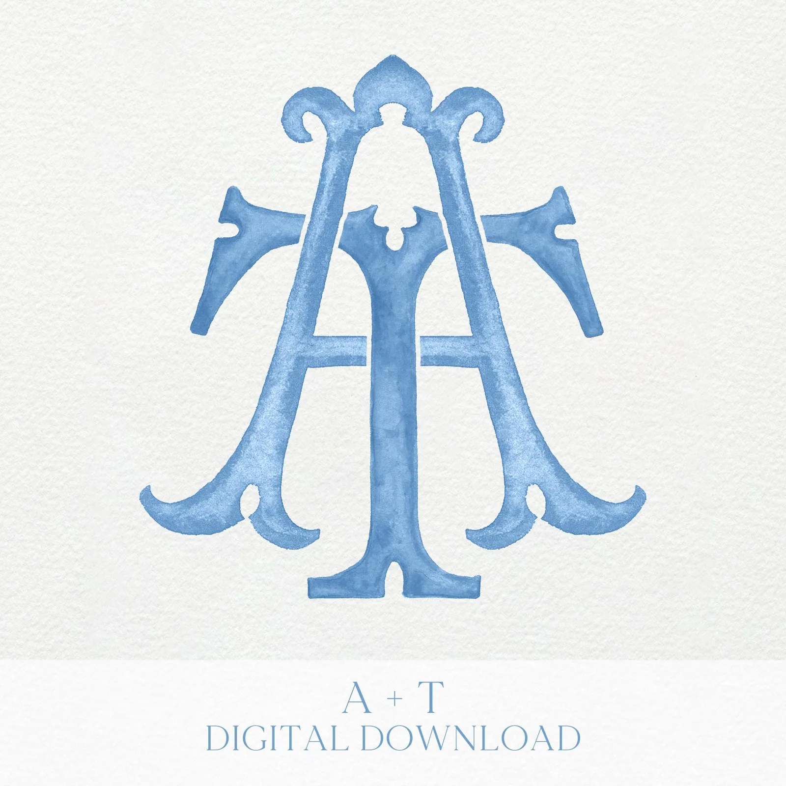 Watercolor Wedding Monogram – AT/TA Interlocking Initial Crest (Digital Download)