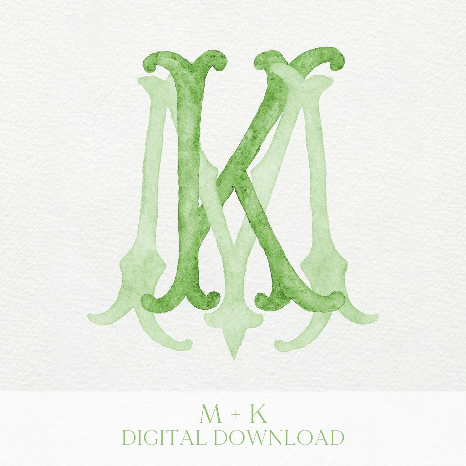 Watercolor Wedding Monogram - Green MK Initial Design (Digital Download)