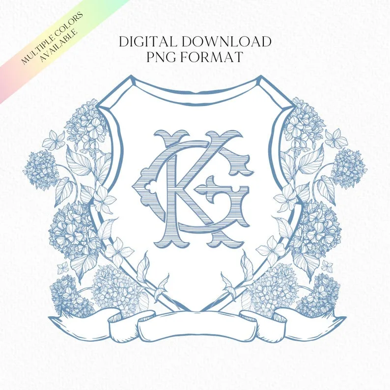 Vintage Hydrangea Flower Wedding Crest