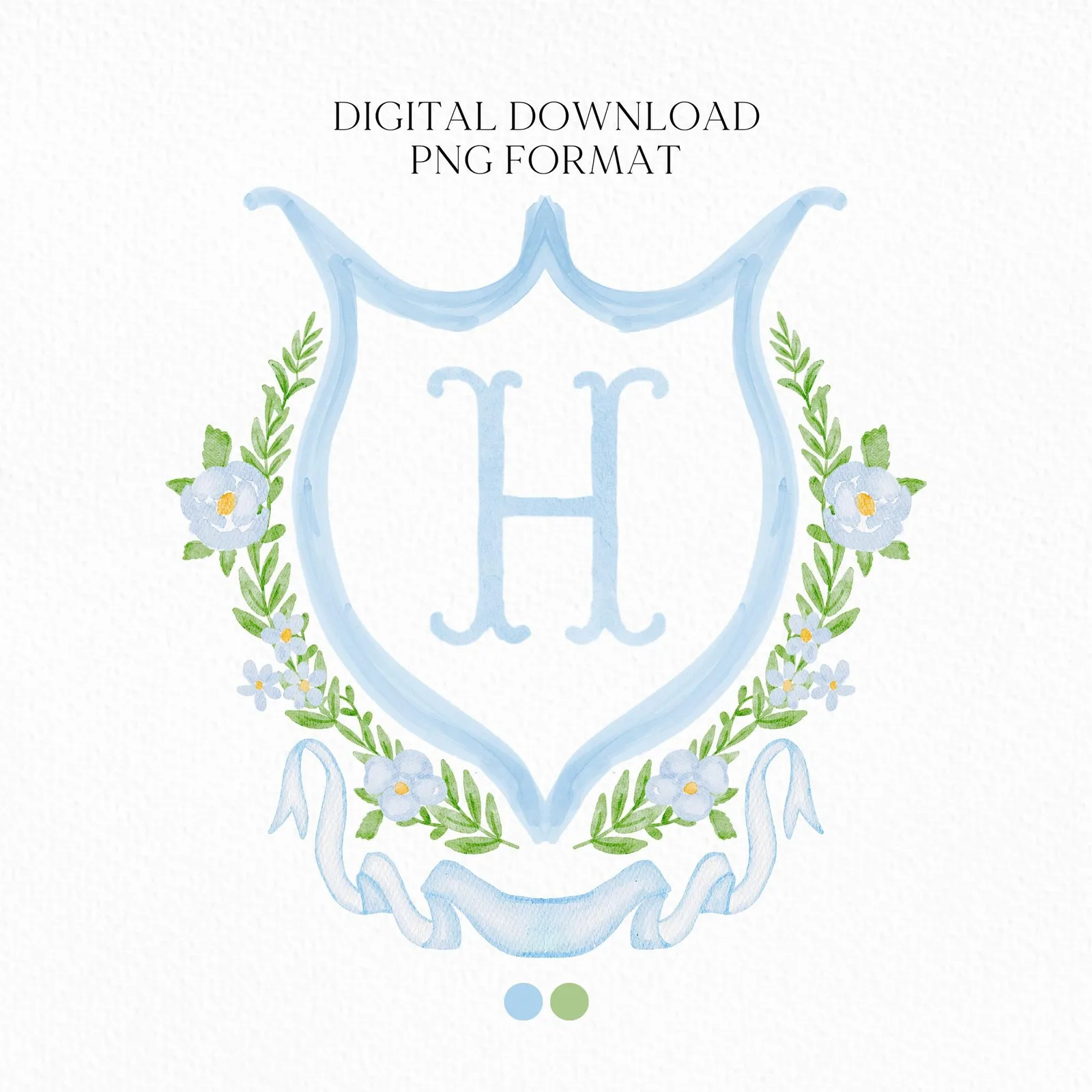 Watercolor Eucalyptus Light Blue Roses Flower Wedding Crest