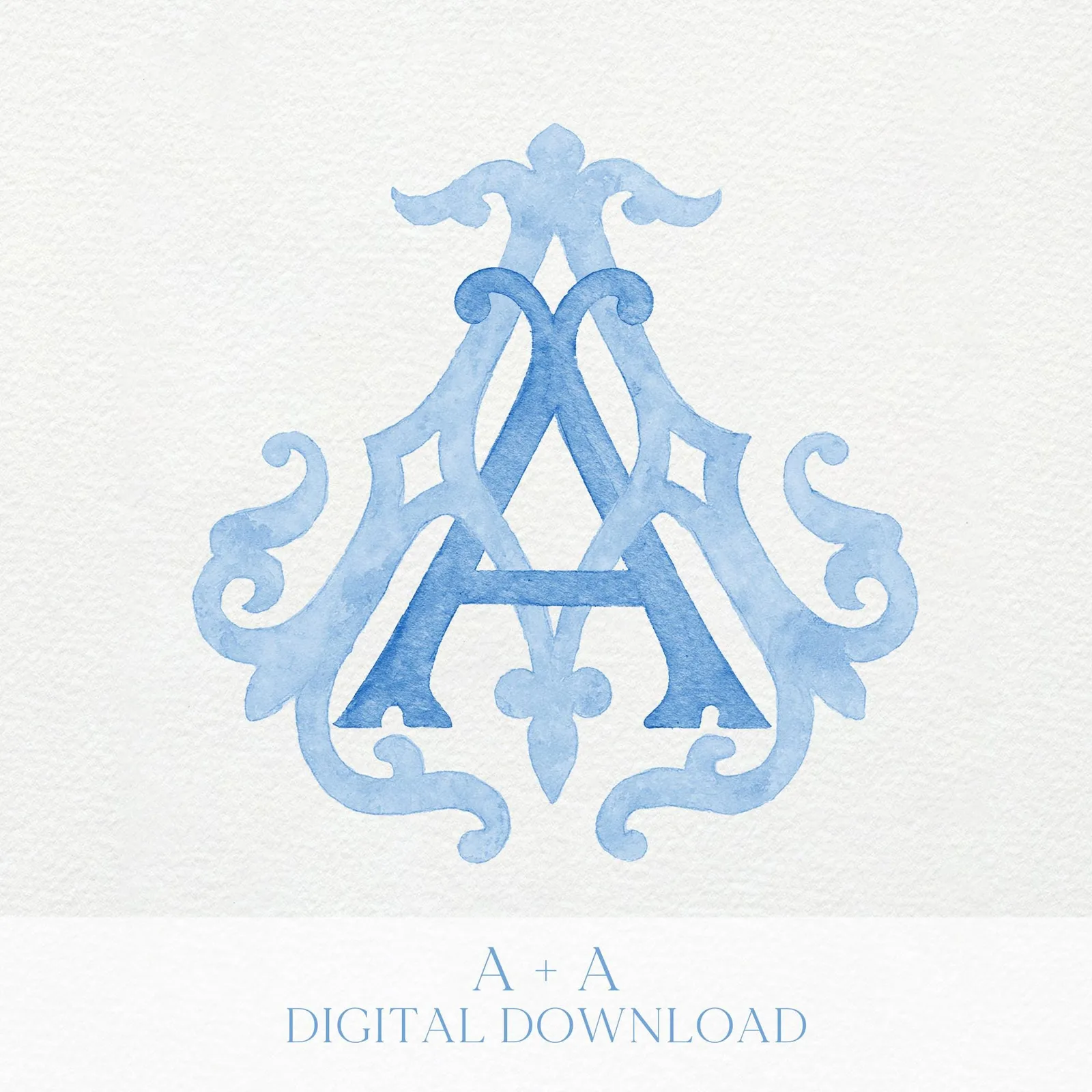 Watercolor Wedding Monogram AA - Elegant Letter Crest (Digital Download)