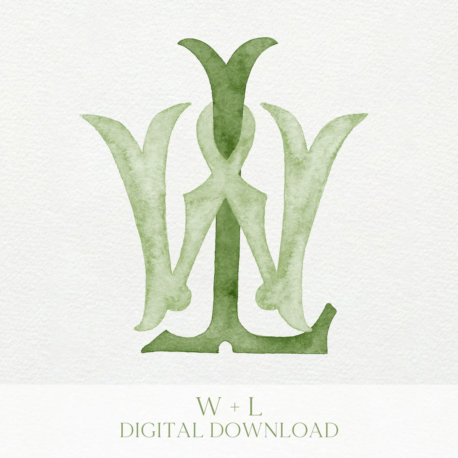 Watercolor Wedding Monogram - "WL" Classic Interlocking Design (Digital Download)