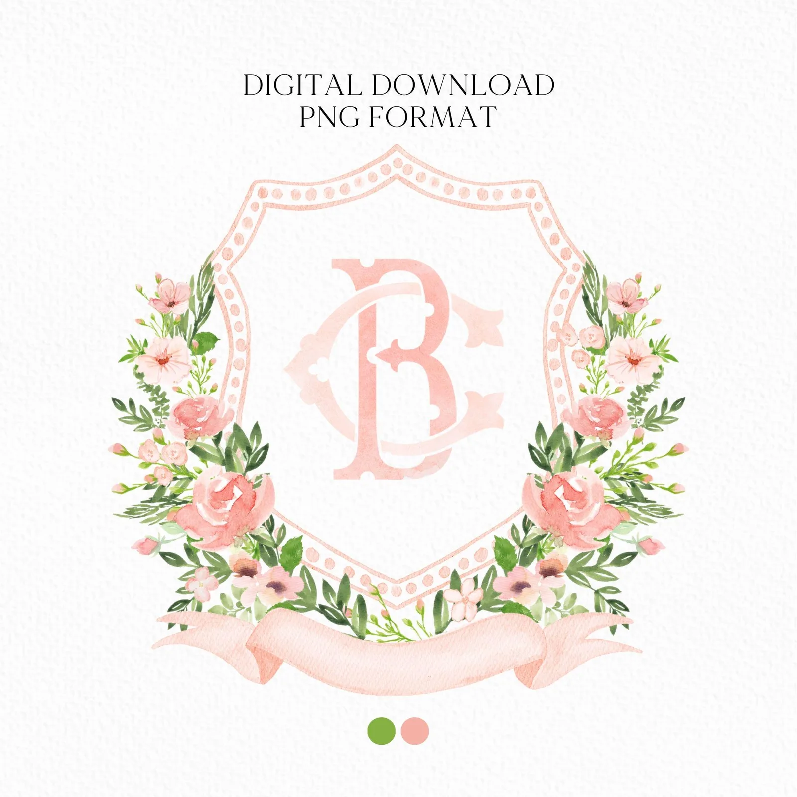 Watercolor Blush Pink Flower Wedding Crest - Monogram Crest - Floral Luxury Watercolor Wedding Crest - Romantic Wedding Crest