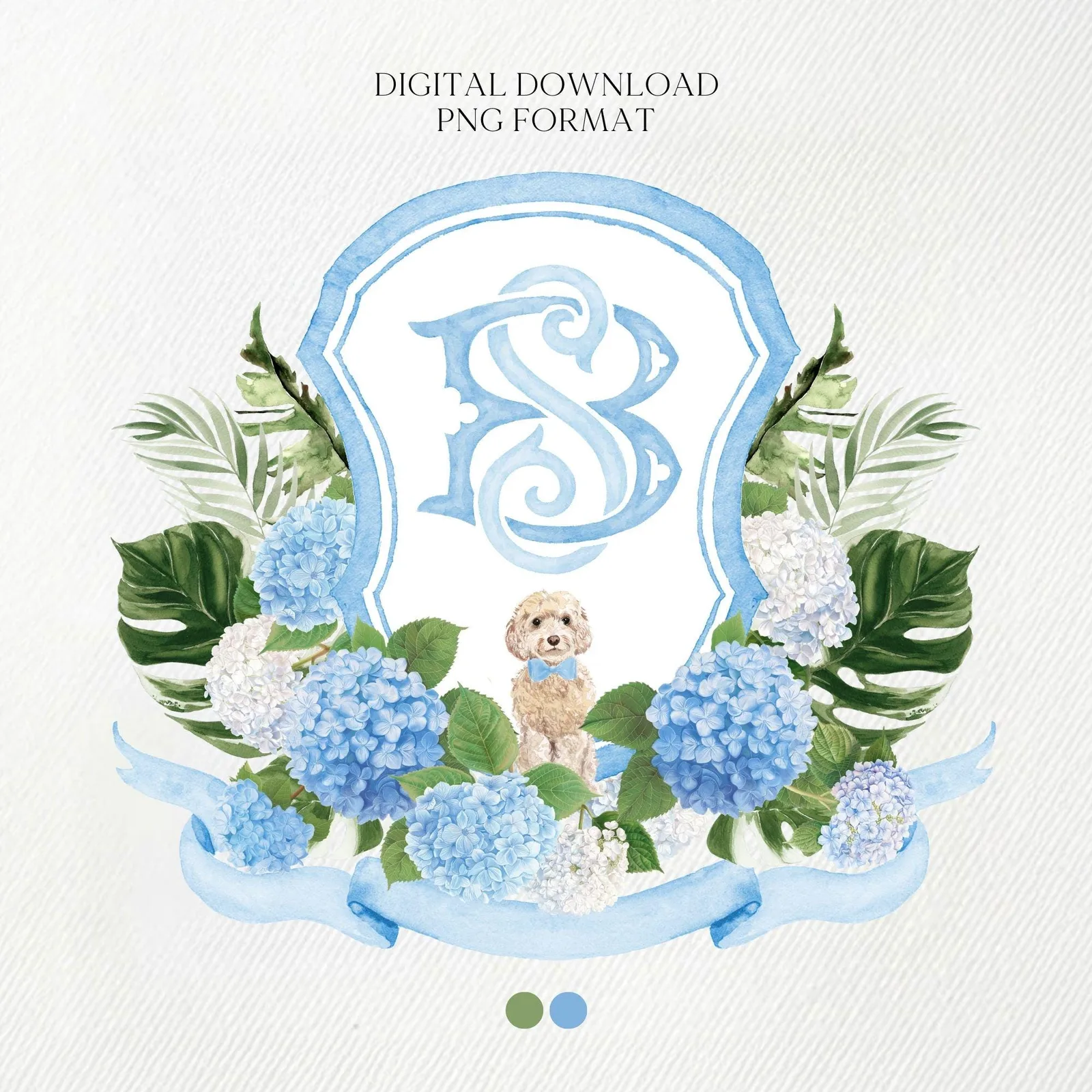 Hydrangea Flower Wedding Crest - Monogram Crest - Hydrangea Floral Luxury Watercolor Wedding Crest - Romantic Wedding Crest- Boho Hydrangea