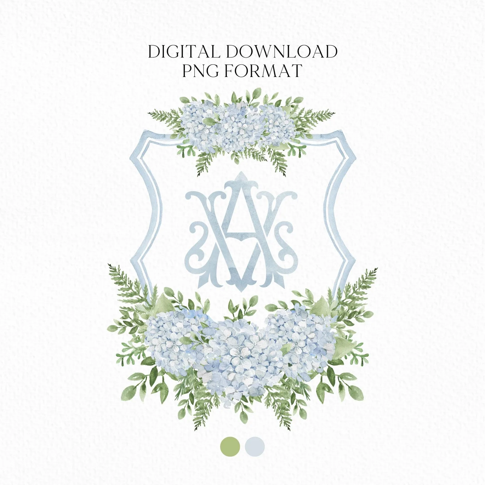 Hydrangea Flower Wedding Crest - Monogram Crest - Hydrangea Floral Blue Watercolor Wedding Crest - Romantic Wedding Crest - Boho Hydrangea
