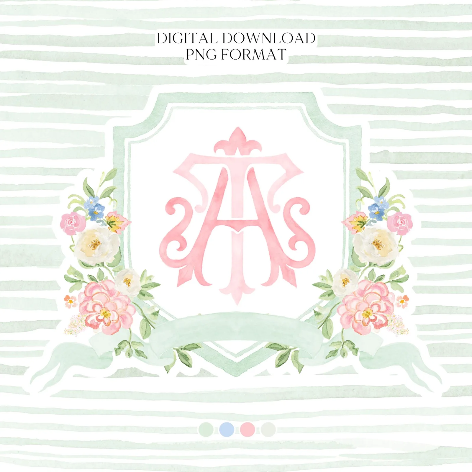 Wildflowers Bright Floral Colorful Watercolor Wedding Crest - Monogram Crest - Floral Watercolor Wedding Crest - Romantic Wedding Crest