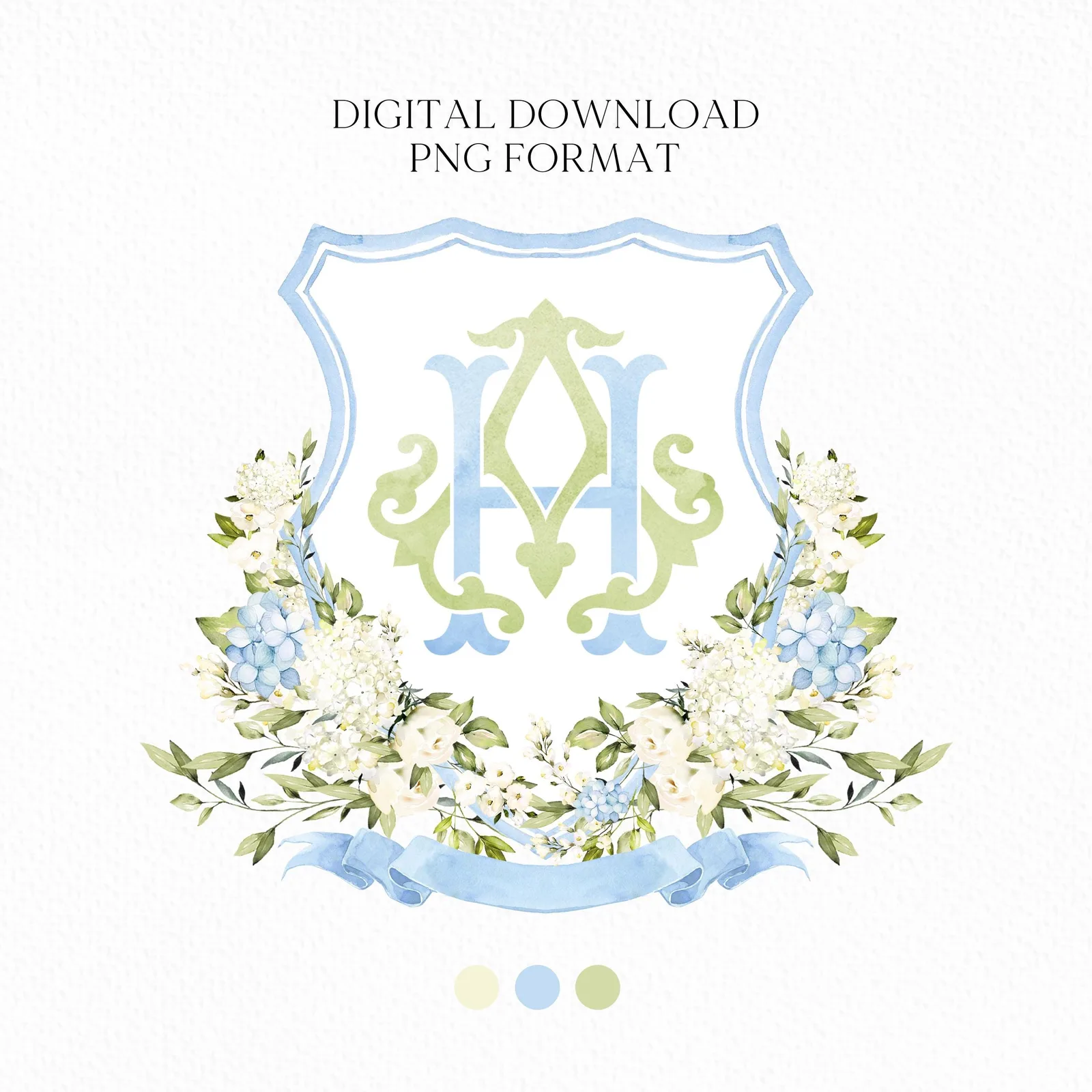 Hydrangea Flower Wedding Crest - Monogram Crest