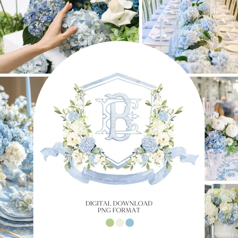 White Roses Hydrangea Flower Wedding Crest