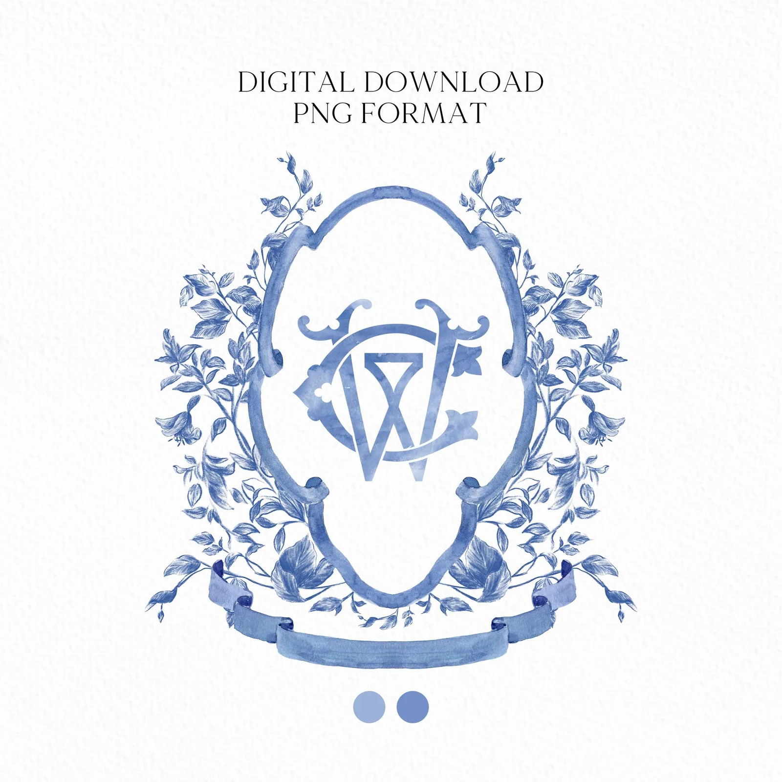 Dusty Blue Flower Wedding Crest - Monogram Crest
