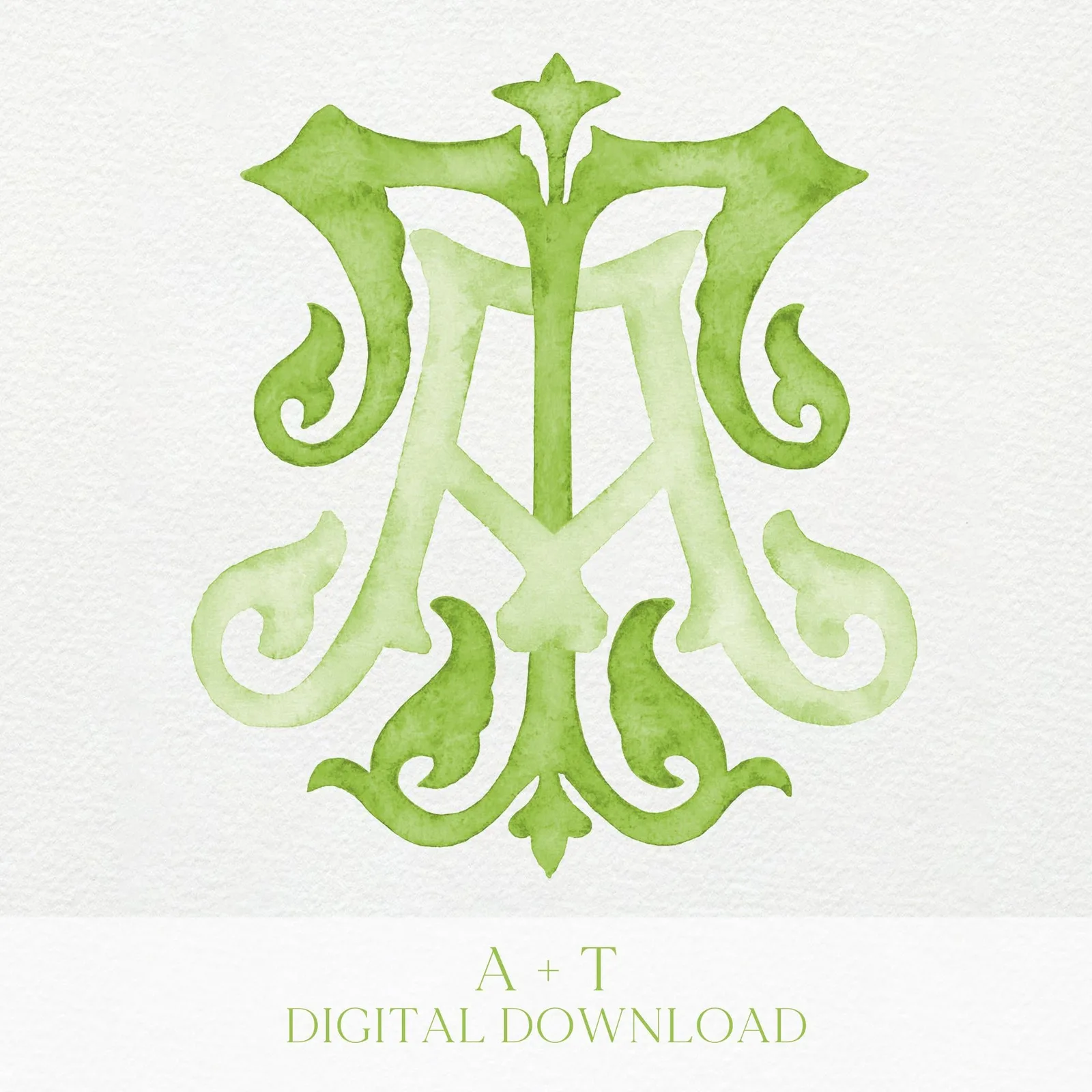 Watercolor Wedding Monogram TA/AT – Elegant Initial Crest (Digital Download)