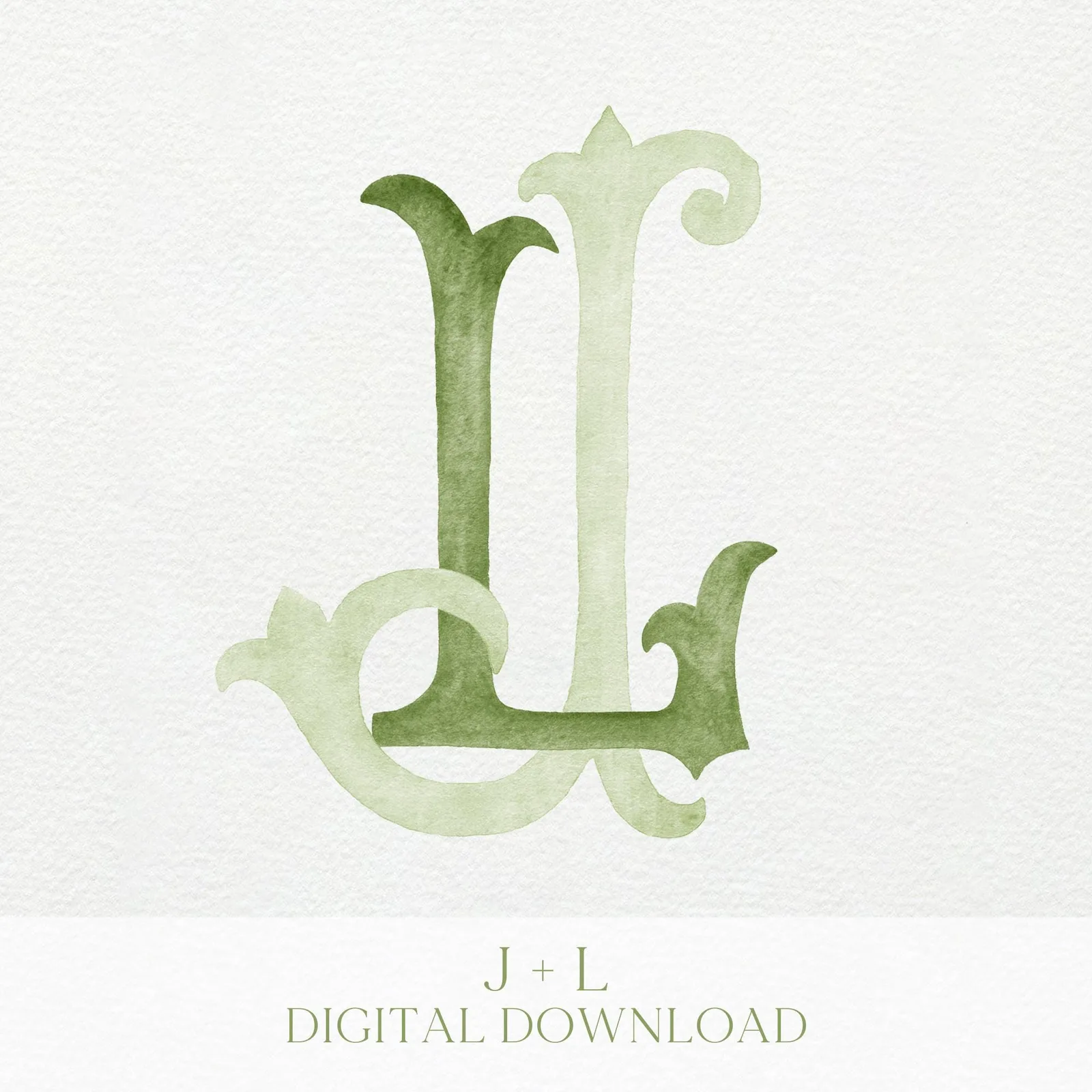 Watercolor Wedding Monogram JL – Classic Initial Crest (Digital Download)
