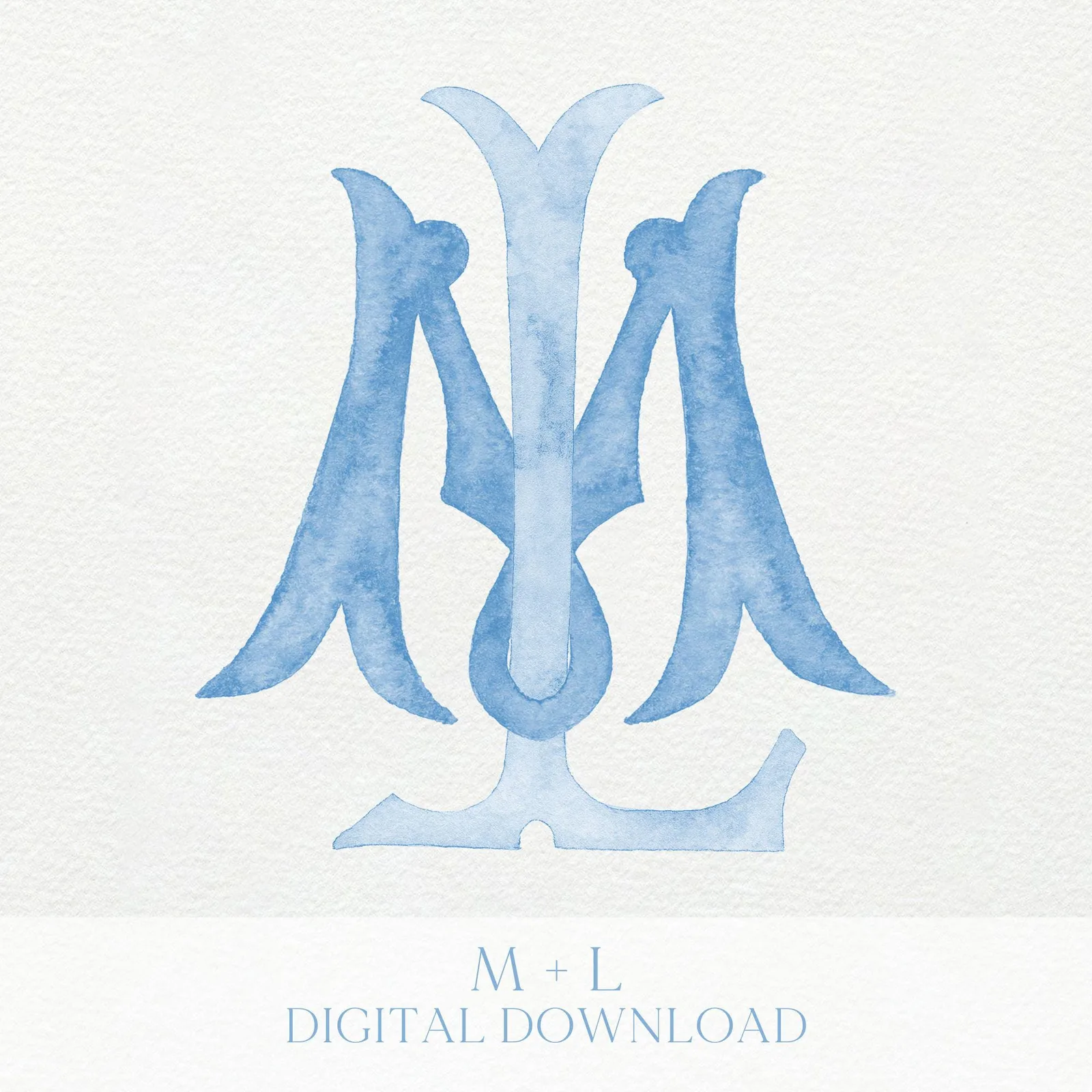 Watercolor Wedding Monogram LM - Classic Initial Crest (Digital Download)
