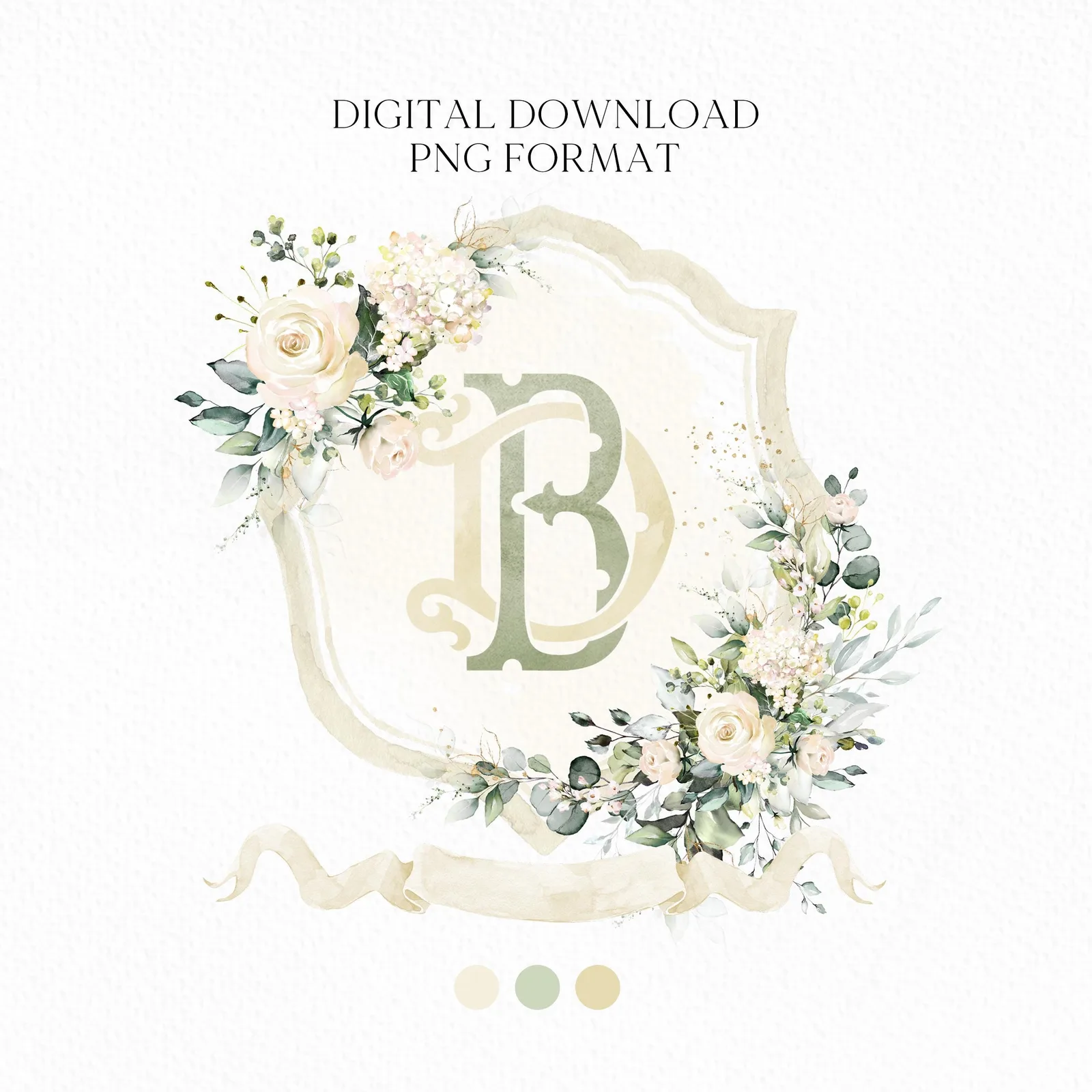 Creamy Rose Ivory Greenery Gold Flower Wedding Crest