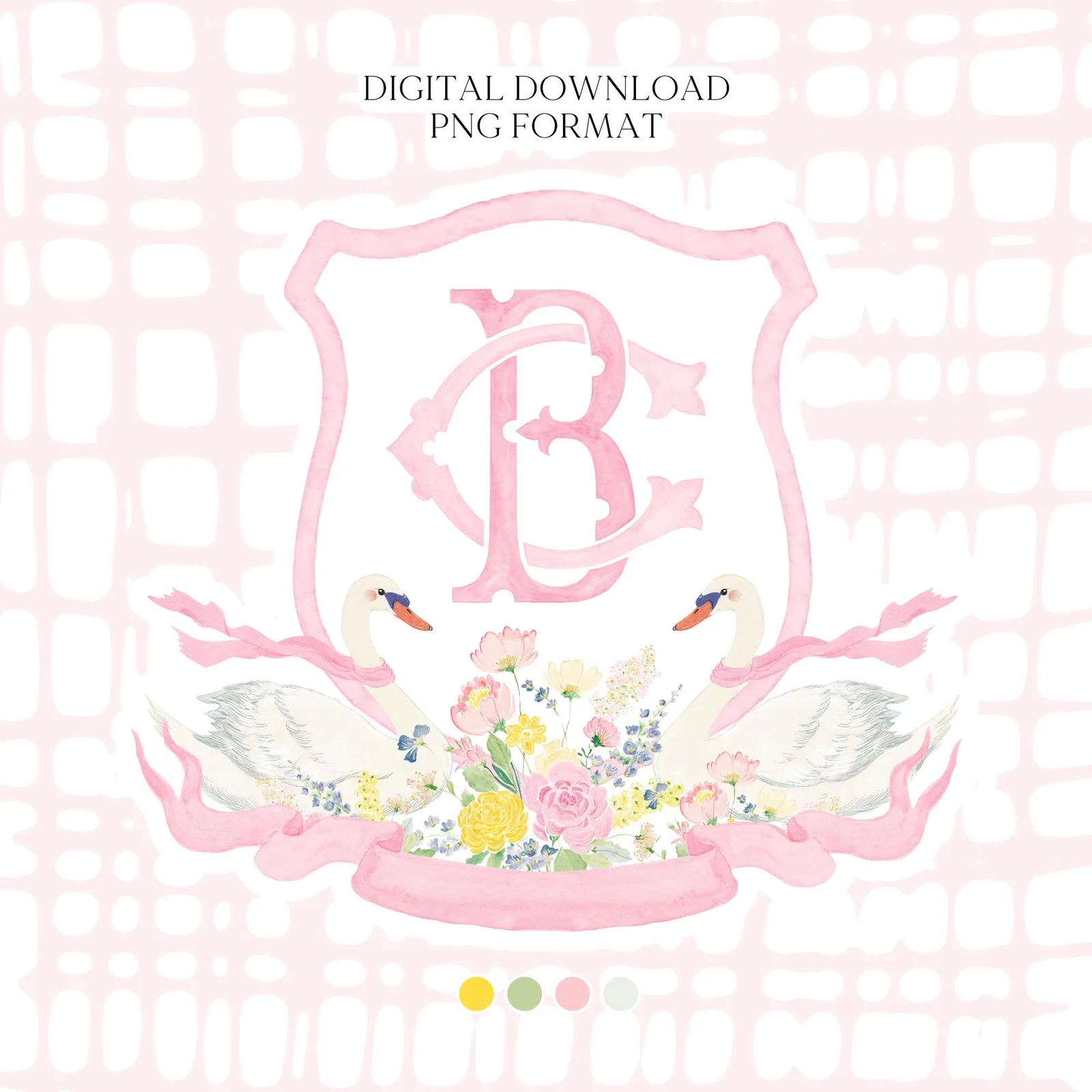 Wildflowers Bright Floral Colorful Watercolor Wedding Crest - Monogram Crest - Floral Watercolor Wedding Crest - Romantic Wedding Crest