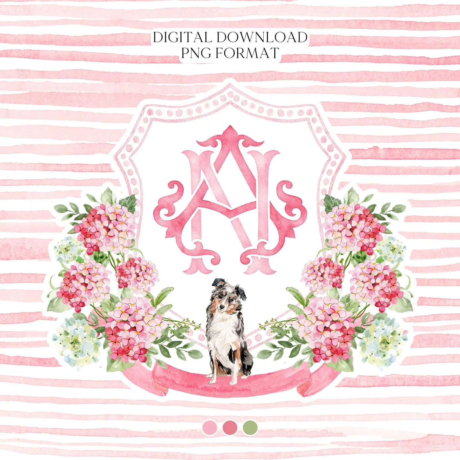 Watercolor Light Pink Hydrangea Wedding Crest – Pink Floral Monogram (Digital Download)