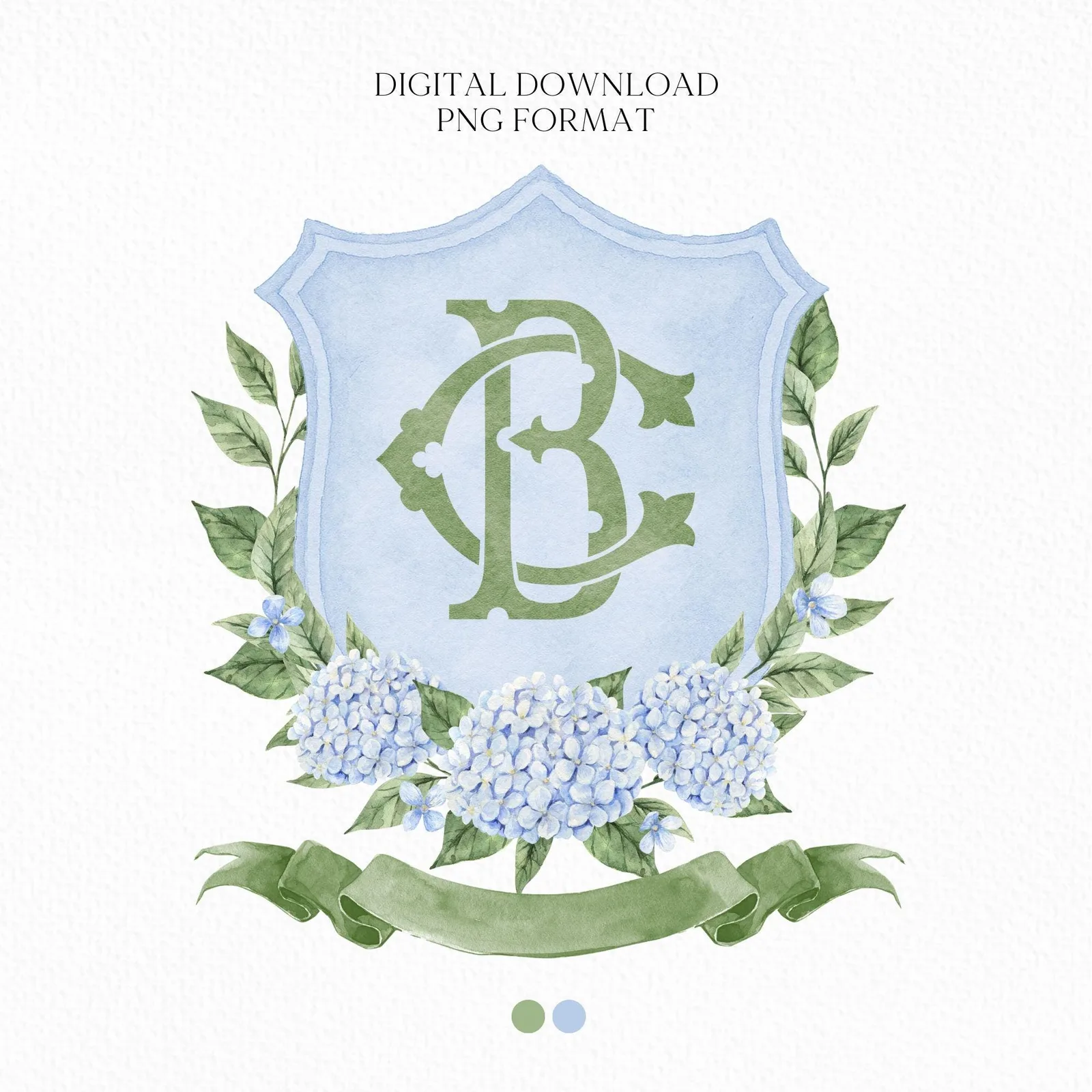 Hydrangea Flower Wedding Crest - Monogram Crest - Hydrangea Floral Luxury Watercolor Wedding Crest - Romantic Wedding Crest- Boho Hydrangea
