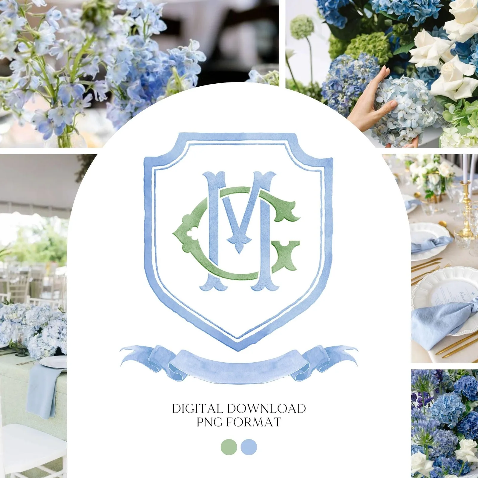 Modern Classic Wedding Crest - Monogram Crest - Luxury Watercolor Wedding Crest - Romantic Wedding Crest - Custom Monogram Initial Letters