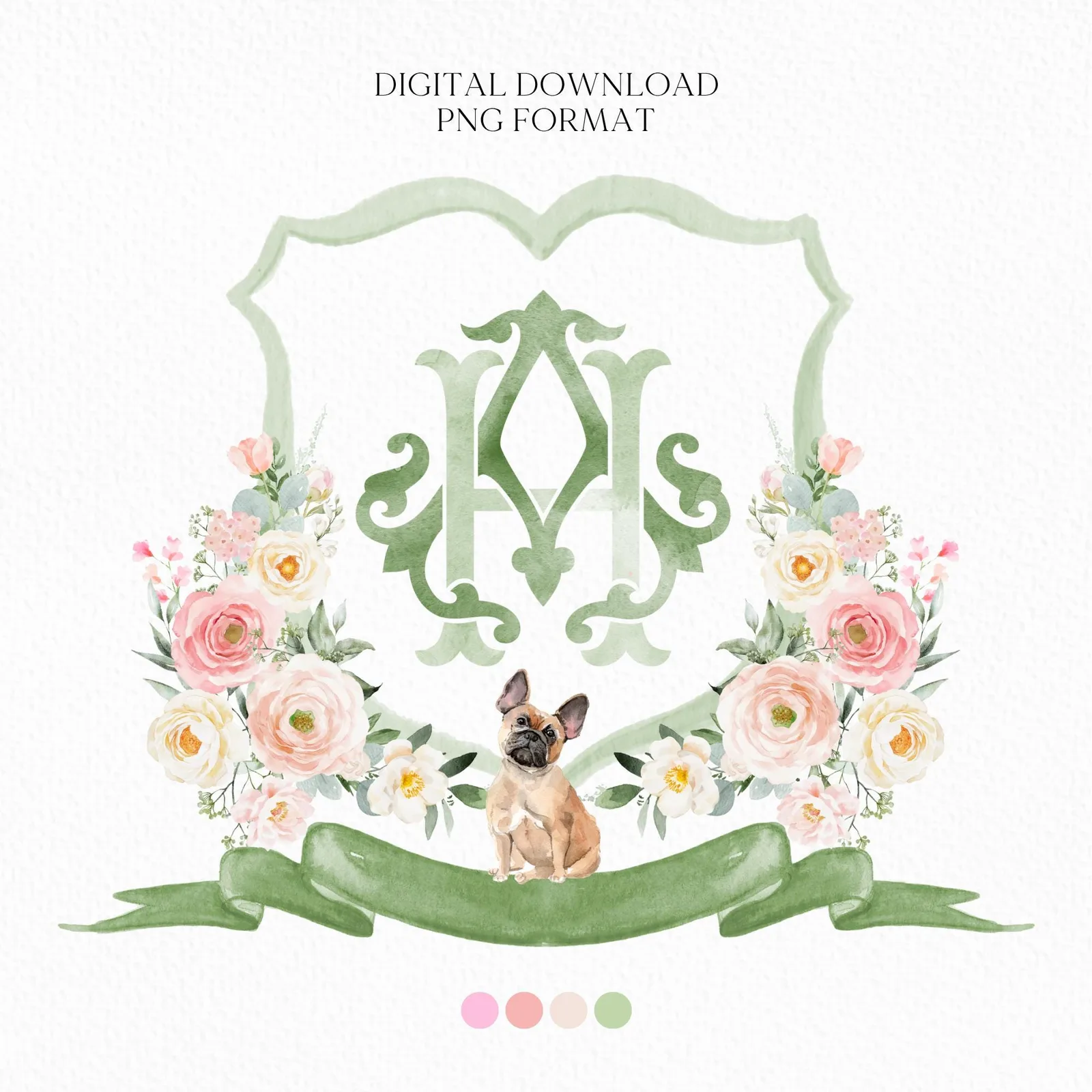 Wildflowers Bright Floral Colorful Watercolor Wedding Crest - Monogram Crest - Floral Watercolor Wedding Crest - Romantic Wedding Crest