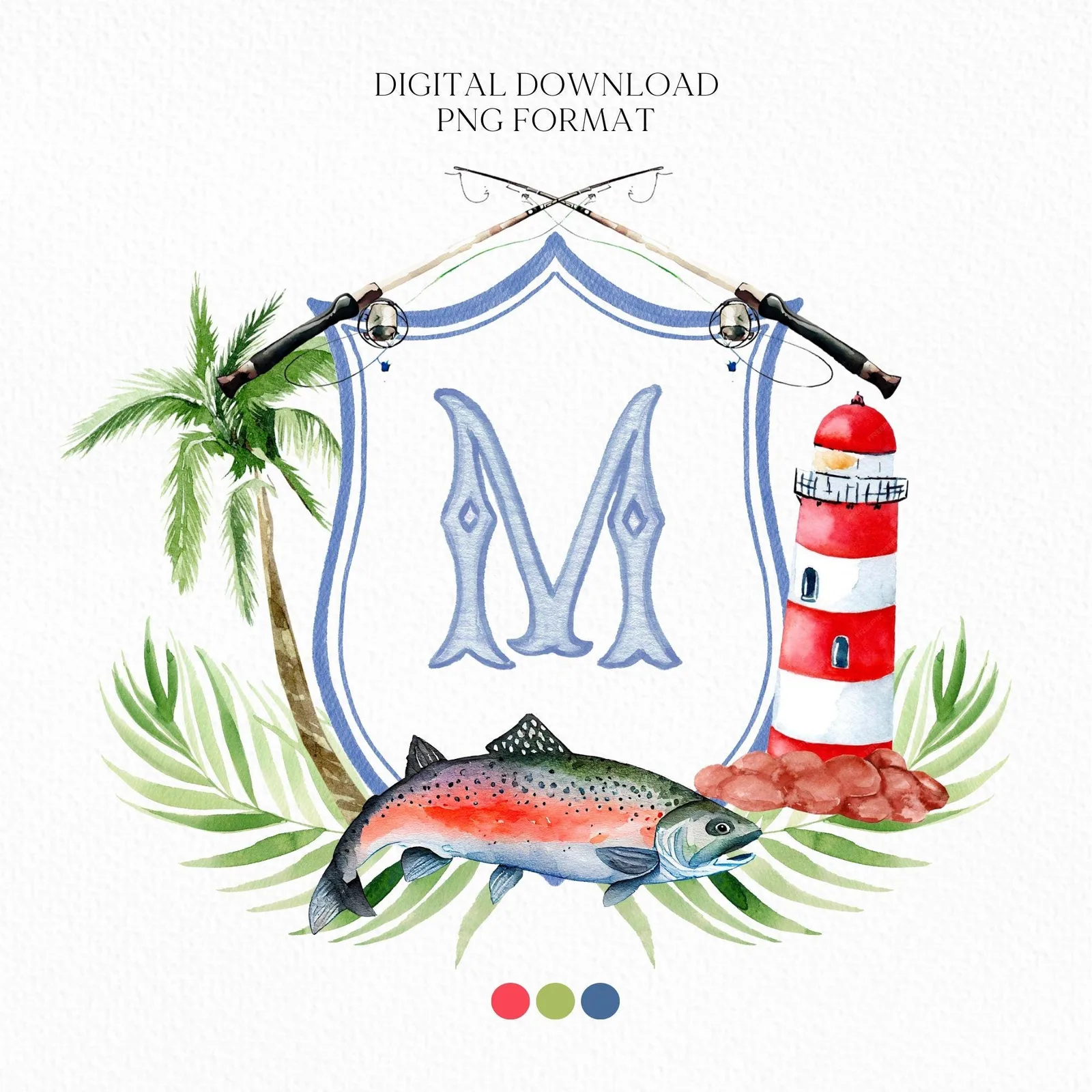 Fish Lighthouse Glass Ocean Wedding Watercolor Crest
