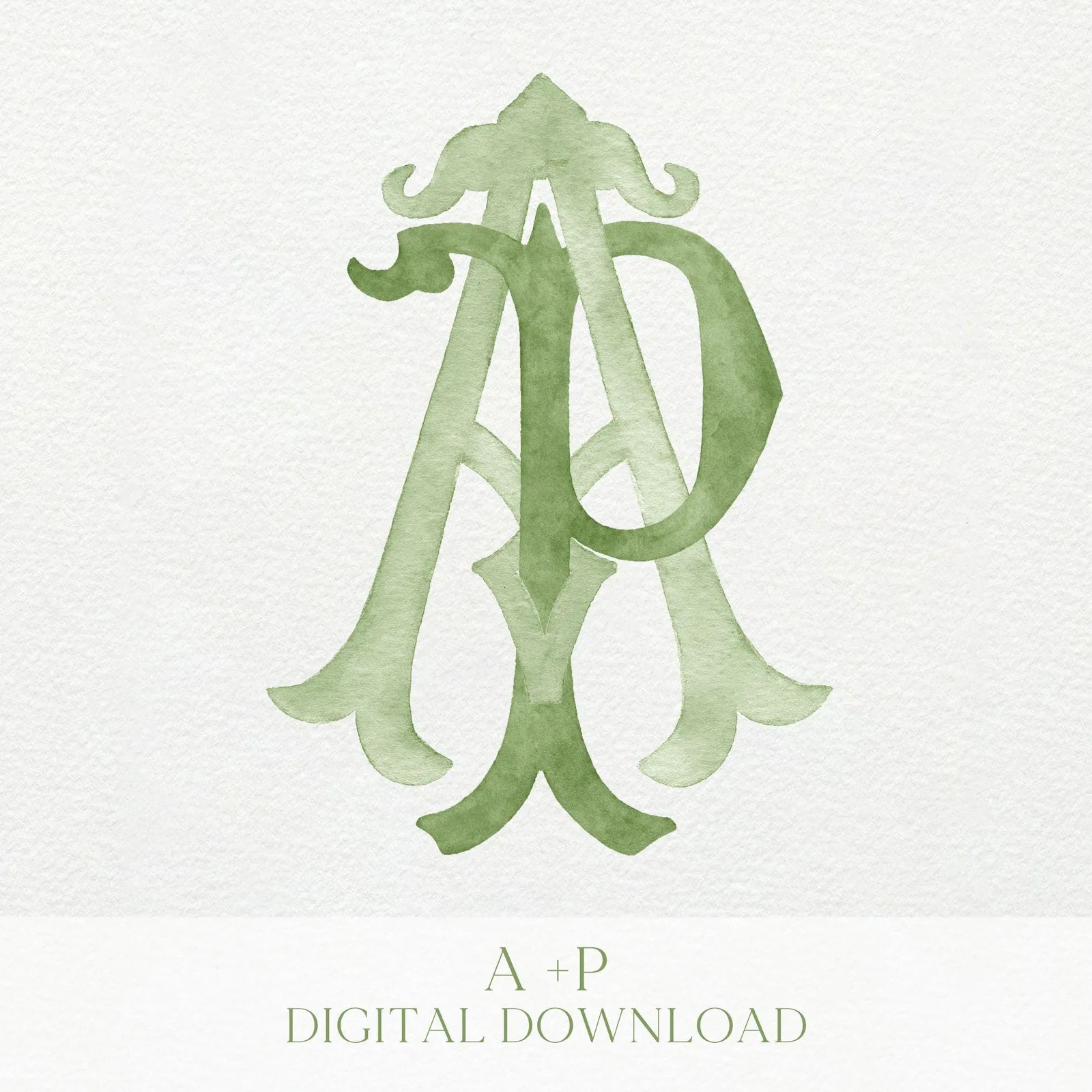 Watercolor Wedding Monogram – AP/PA Initial Crest (Digital Download)