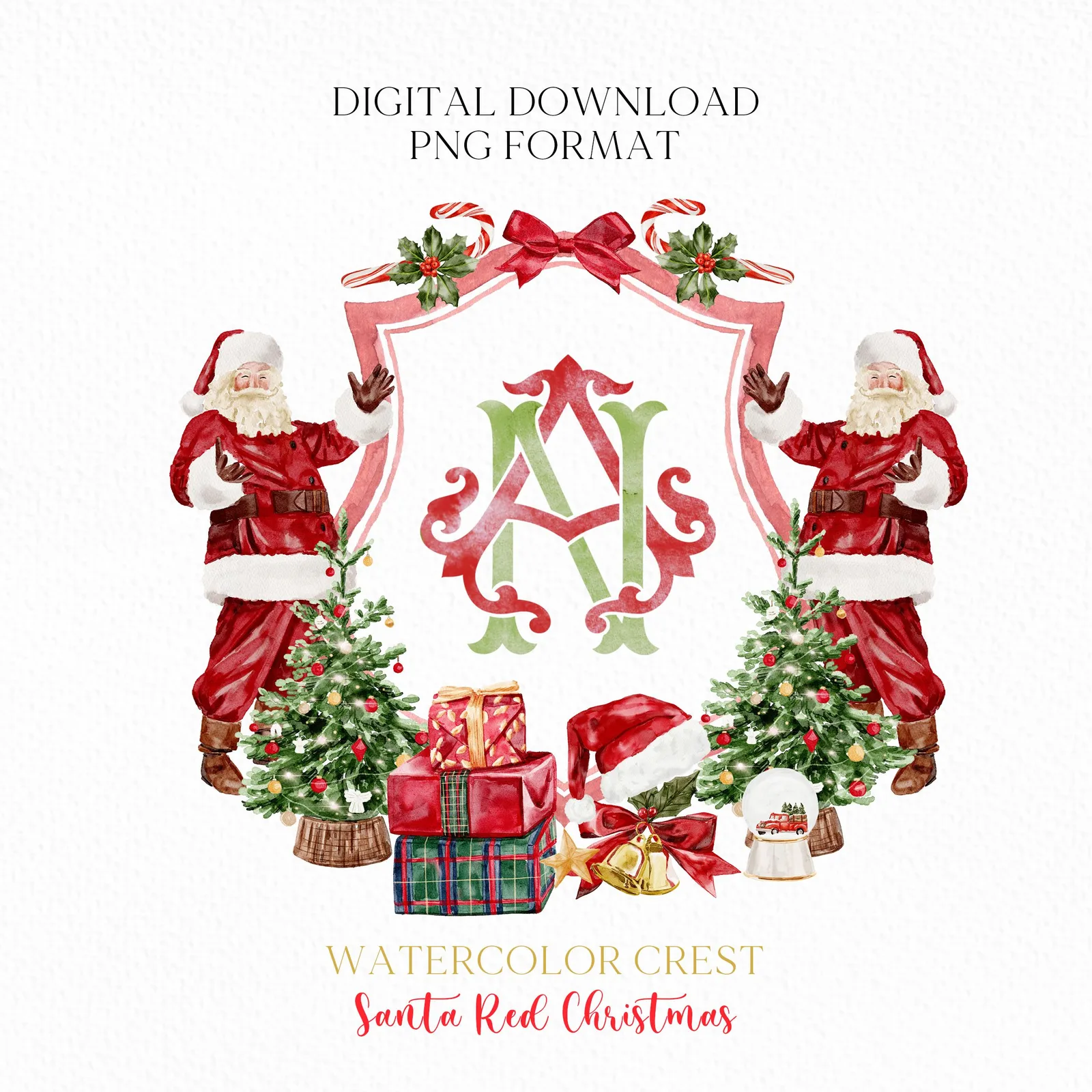 Santa Red Green Christmas Crest - Monogram Crest