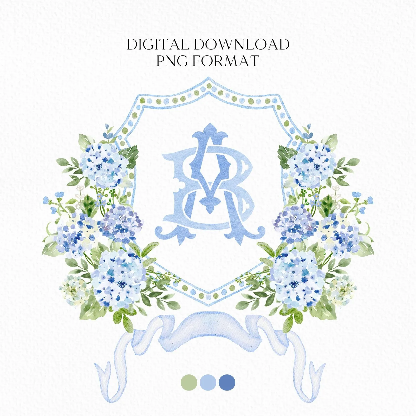 Hydrangea Flower Wedding Crest - Monogram Crest - Hydrangea Floral Luxury Watercolor Wedding Crest - Romantic Wedding Crest- Boho Hydrangea