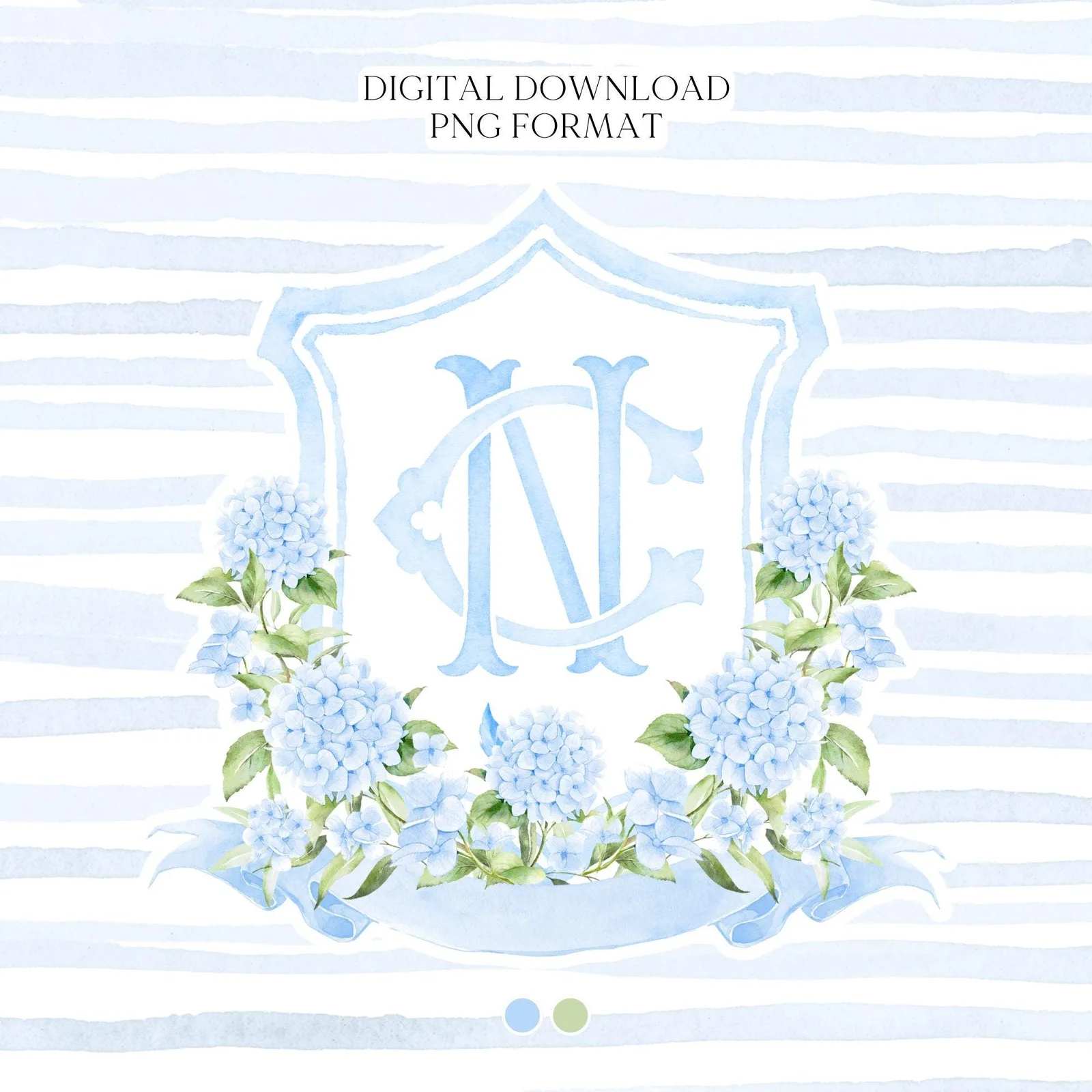 Watercolor Hydrangea Wedding Crest – Light Blue Floral Monogram (Digital Download)