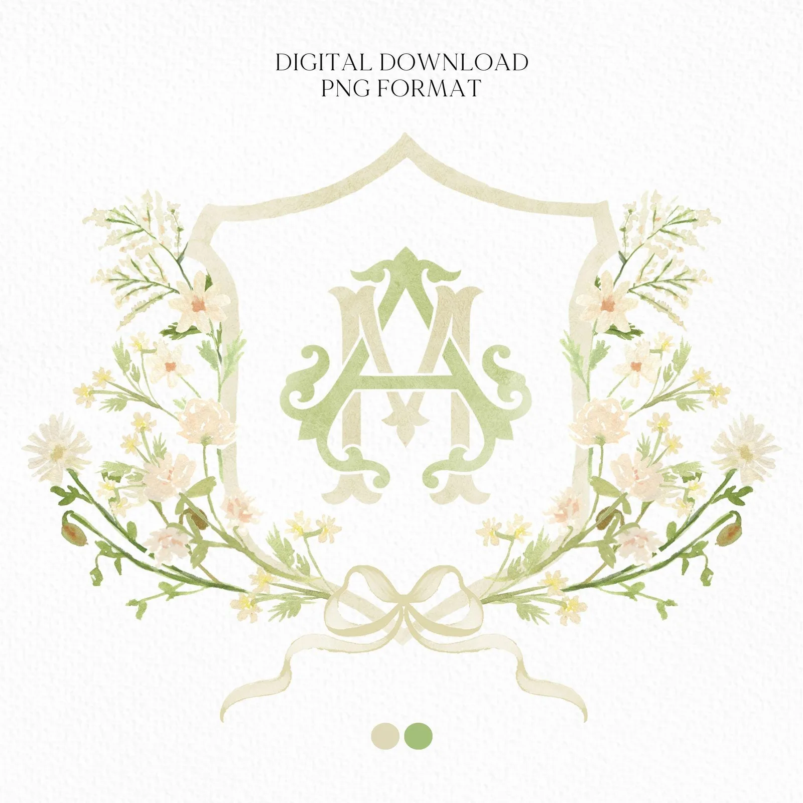 White WildFlower Wedding Crest - Monogram Crest - WildFlower Floral Luxury Watercolor Wedding Crest - Romantic Wedding Crest