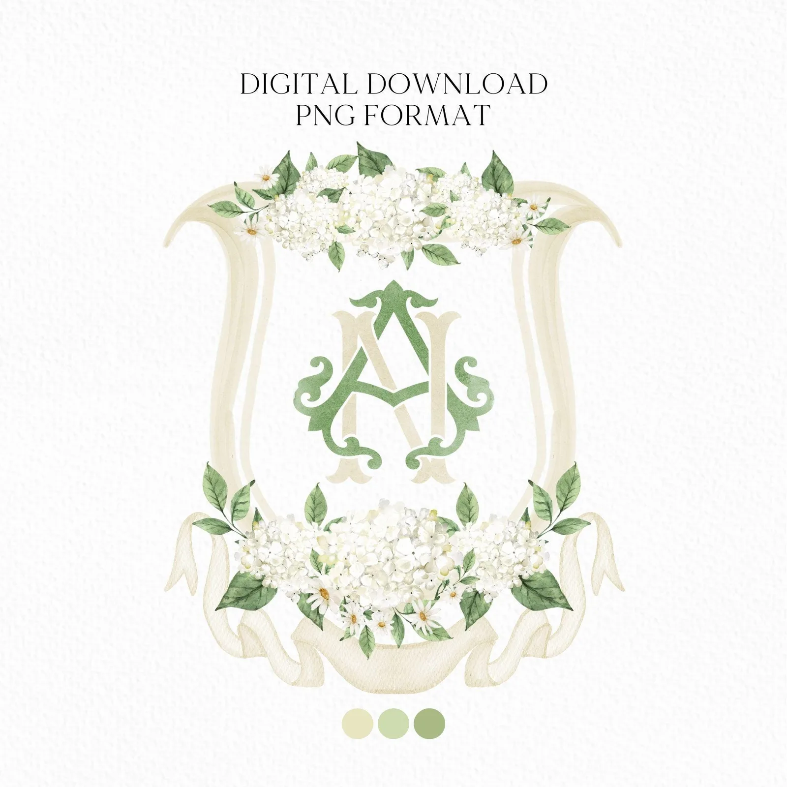 Hydrangea White Green Wedding Crest