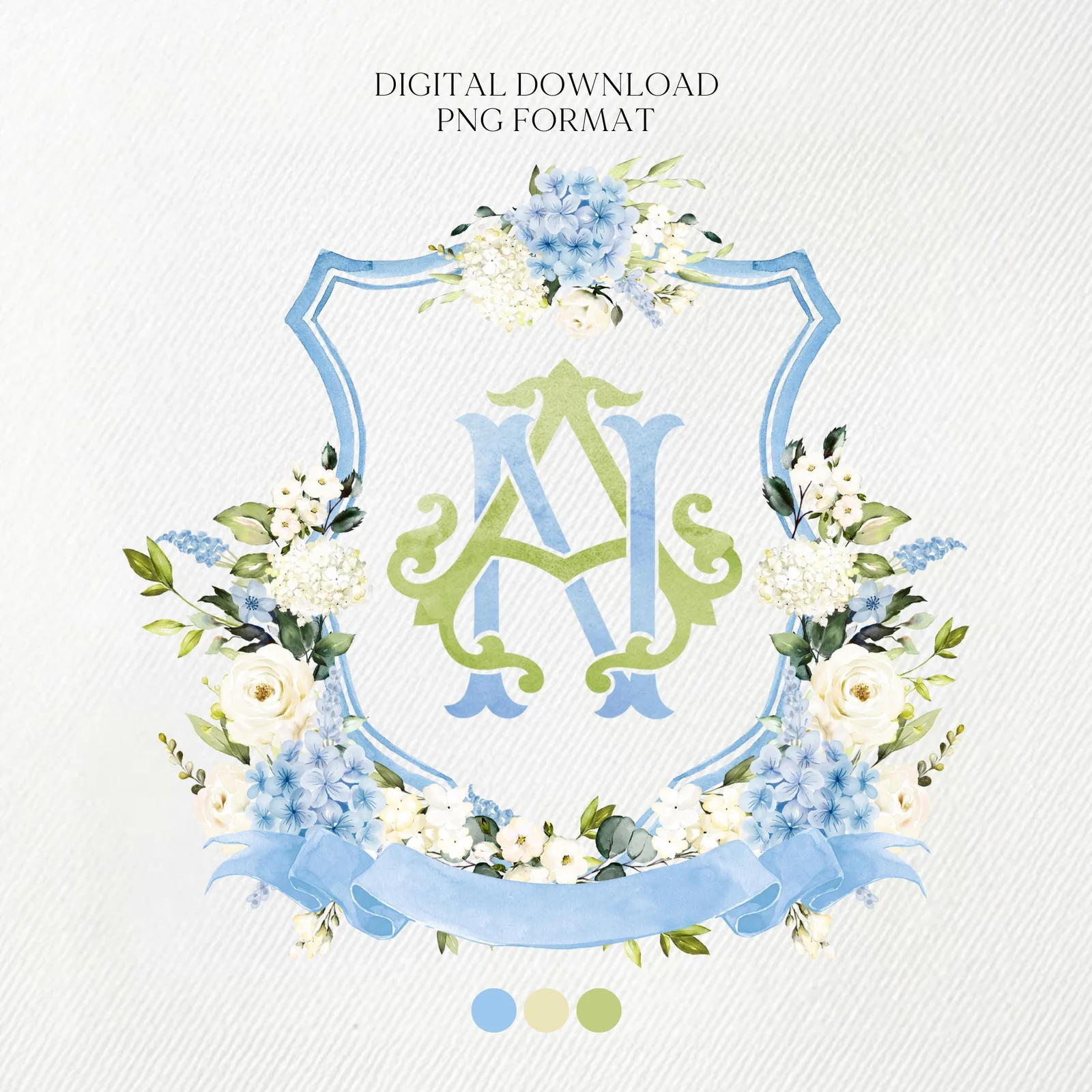 Hydrangea Flower Wedding Crest - Monogram Crest - Hydrangea Floral Luxury Watercolor Wedding Crest - Romantic Wedding Crest- Boho Hydrangea