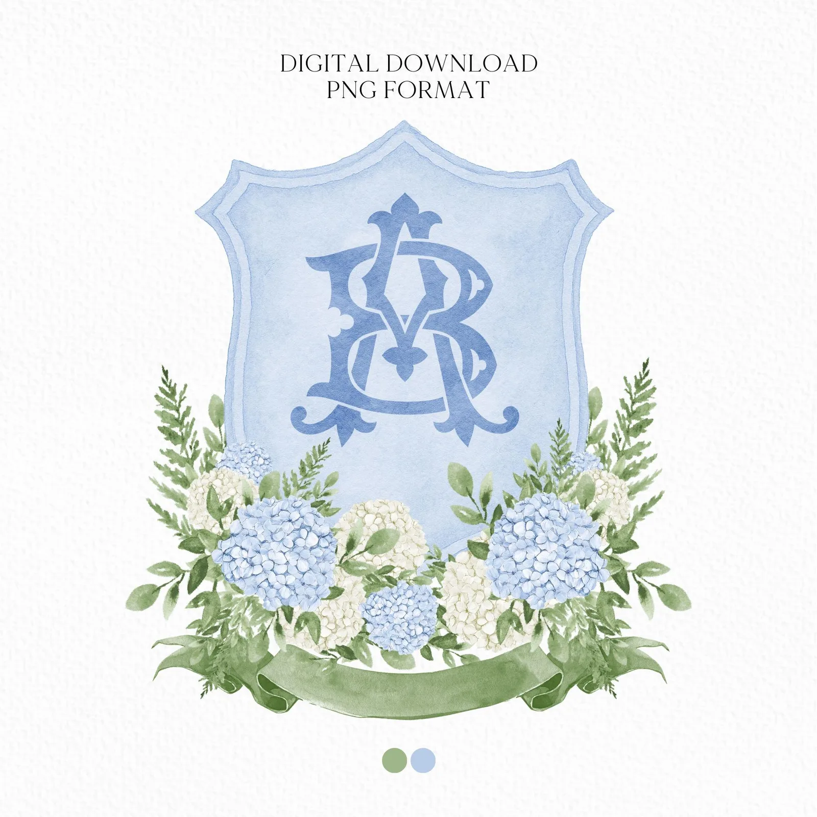 Hydrangea Flower Wedding Crest - Monogram Crest - Hydrangea Floral Luxury Watercolor Wedding Crest - Romantic Wedding Crest- Boho Hydrangea