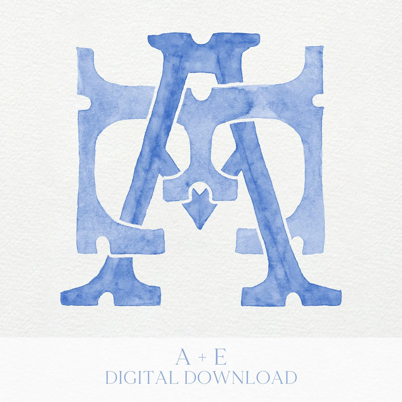 Watercolor Wedding Monogram AE - EA Classic Monogram - Digital Download - 2 Letter Monogrammed - Custom Watercolor Wedding Crest