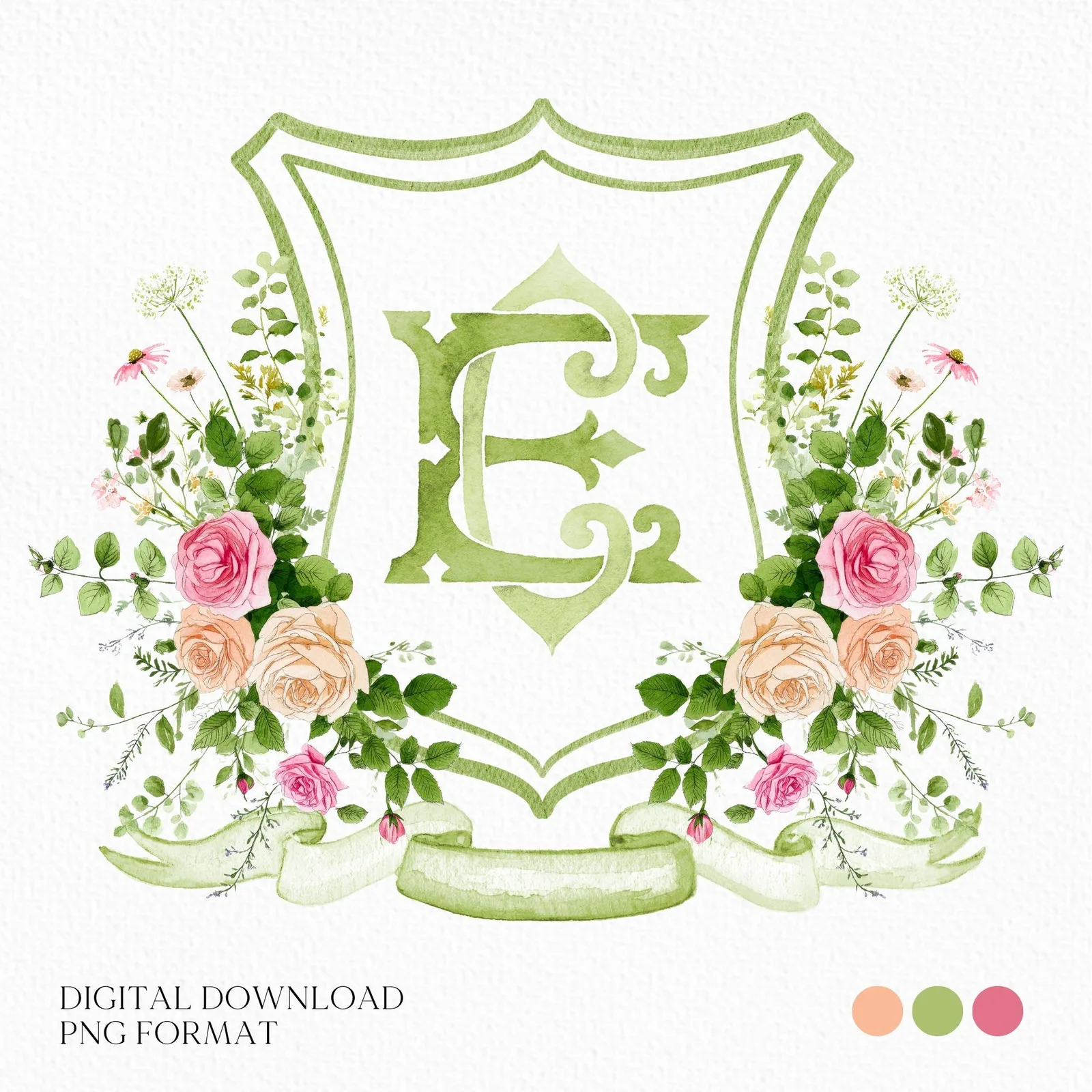 Blush Roses Soft Petals Flower Wedding Crest