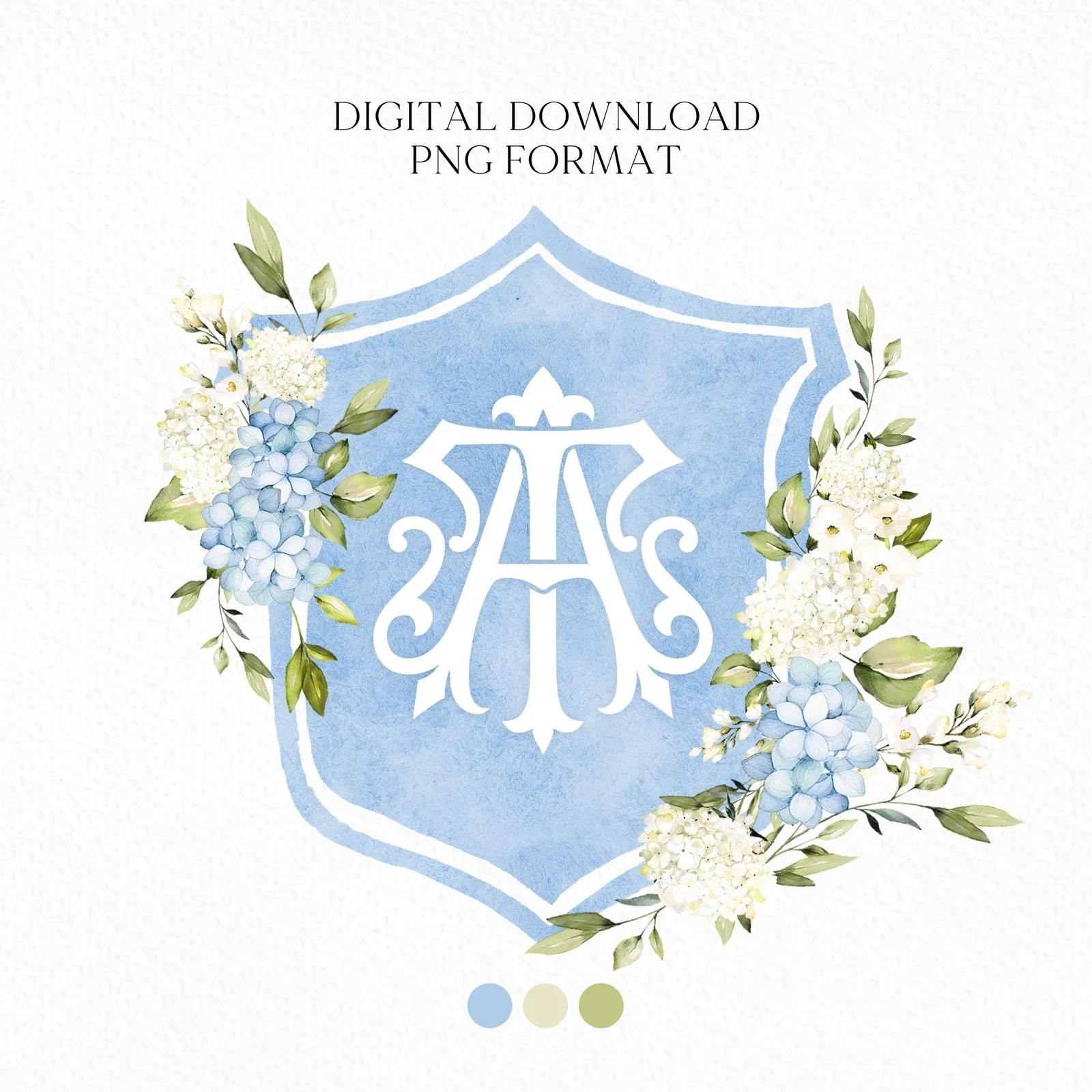 Hydrangea Flower Wedding Crest - Monogram Crest - Hydrangea Floral Luxury Watercolor Wedding Crest - Romantic Wedding Crest- Boho Hydrangea