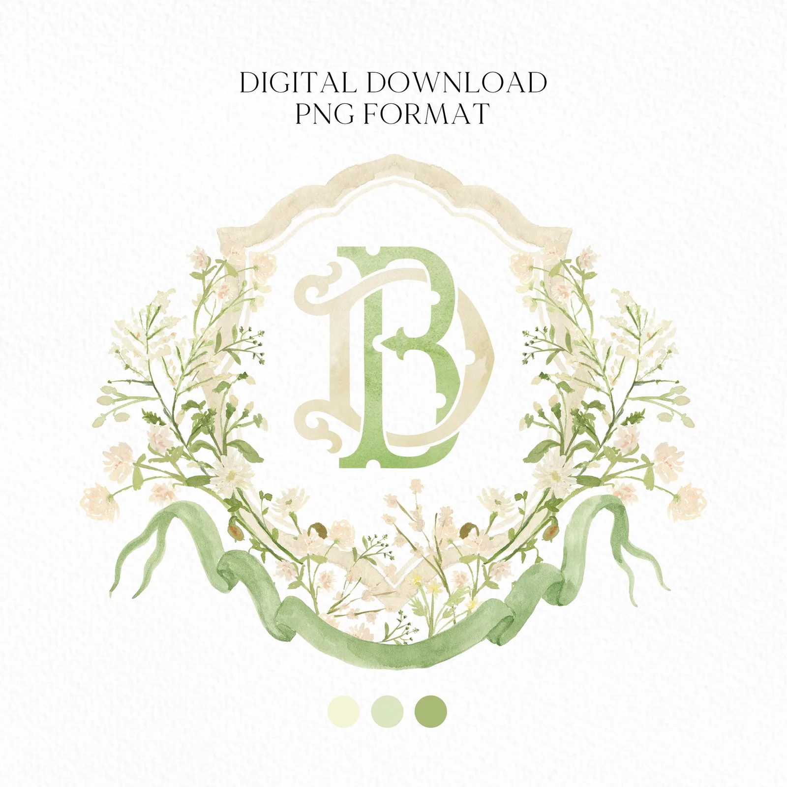 White WildFlower Wedding Crest - Monogram Crest - WildFlower Floral Luxury Watercolor Wedding Crest - Romantic Wedding Crest