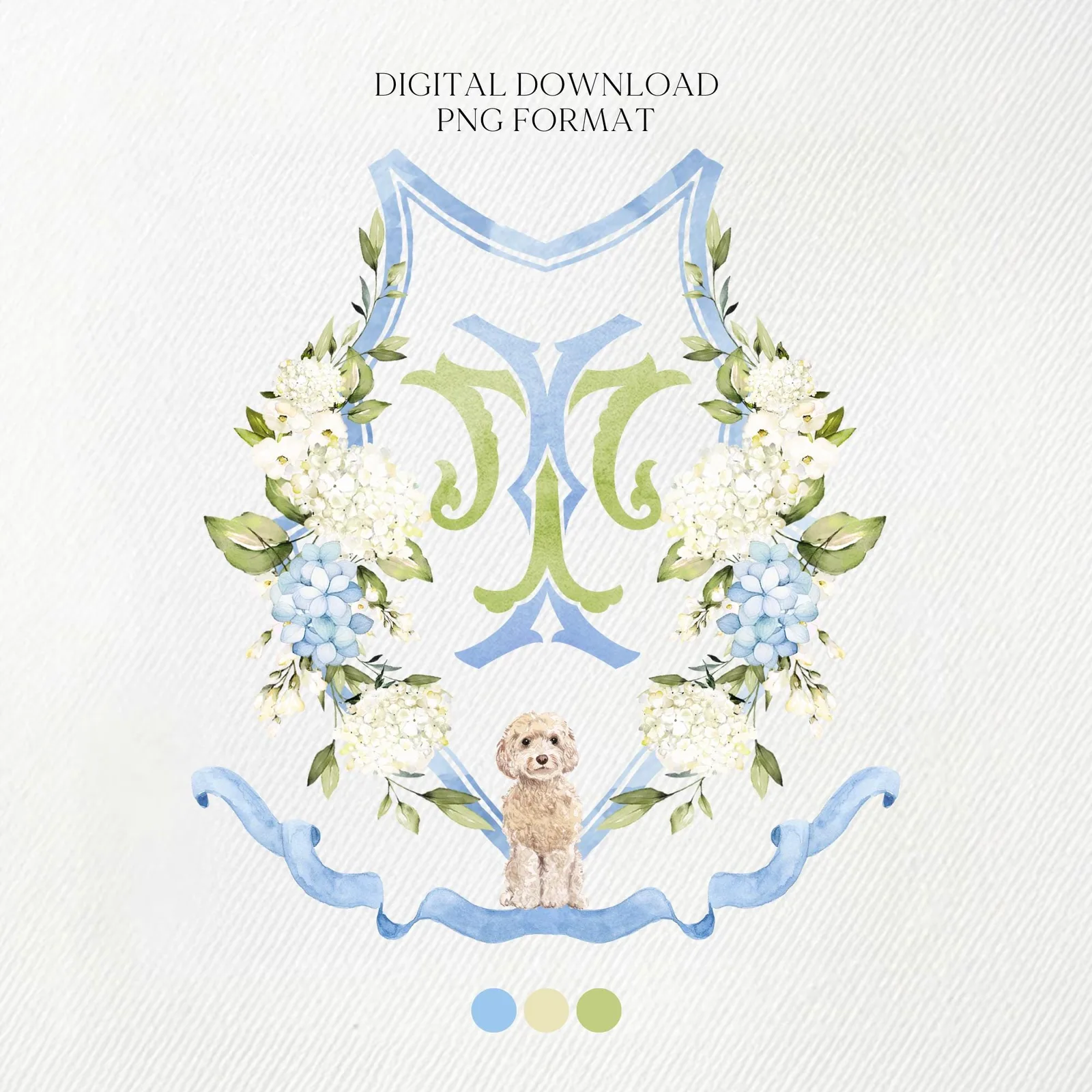 Hydrangea Flower Wedding Crest - Monogram Crest - Hydrangea Floral Luxury Watercolor Wedding Crest - Romantic Wedding Crest- Boho Hydrangea