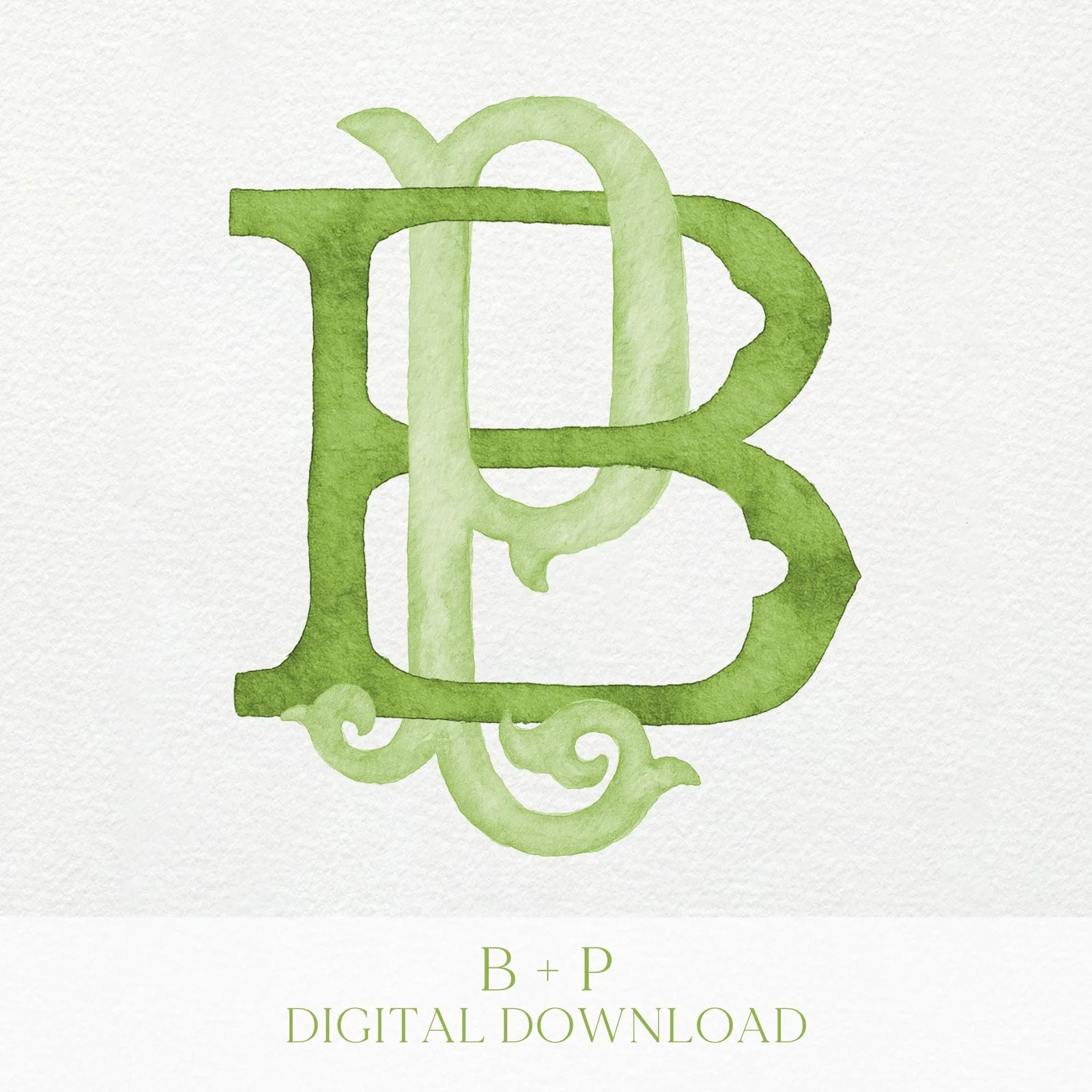 Watercolor Wedding Monogram - BP Classic Interlocking Design (Digital Download)