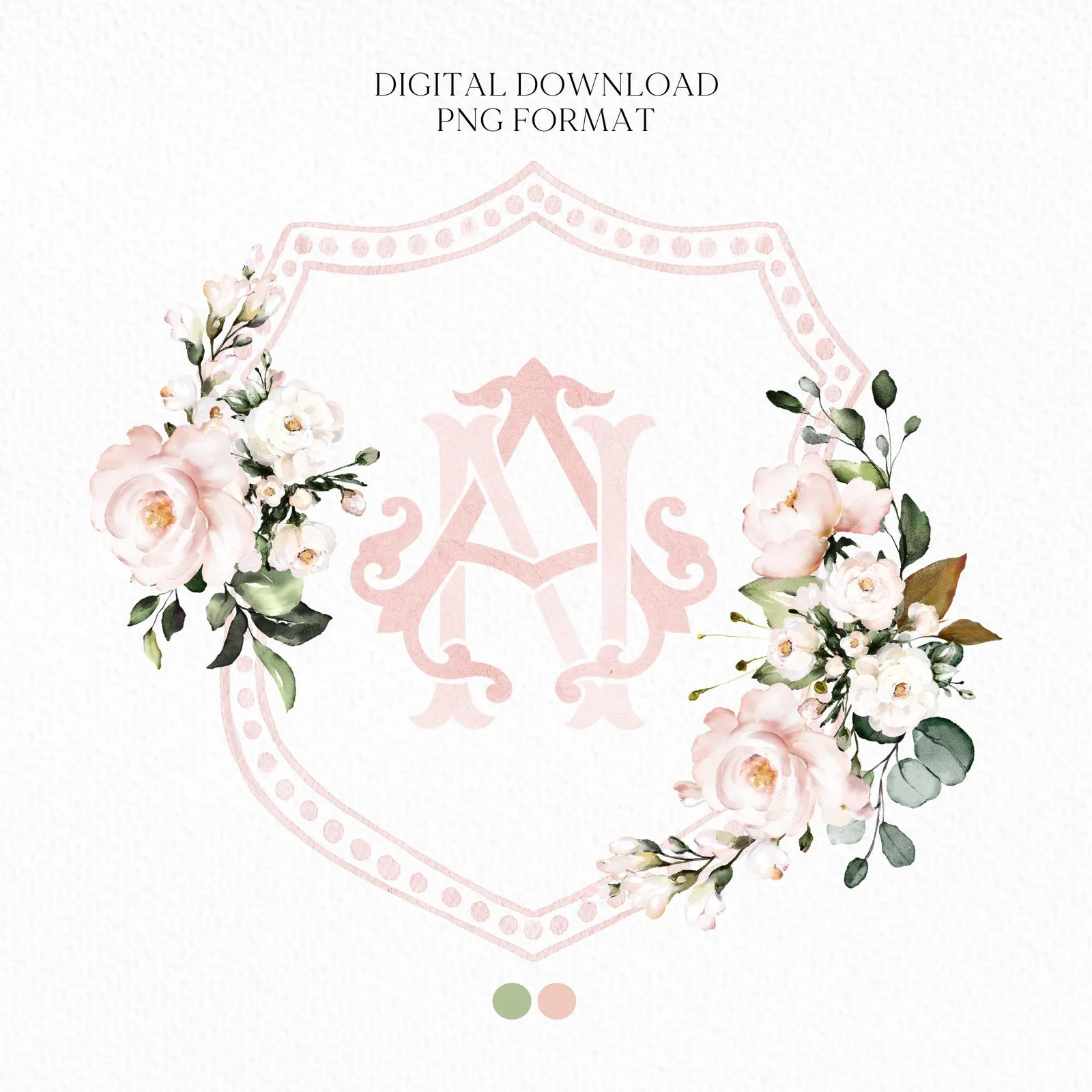 Roses Blush Pink Floral Rustic Flower Wedding Crest
