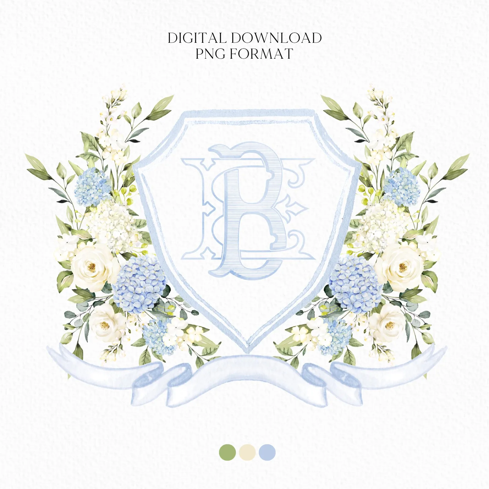 Hydrangea Flower Wedding Crest - Monogram Crest - Hydrangea Floral Luxury Watercolor Wedding Crest - Romantic Wedding Crest- Boho Hydrangea